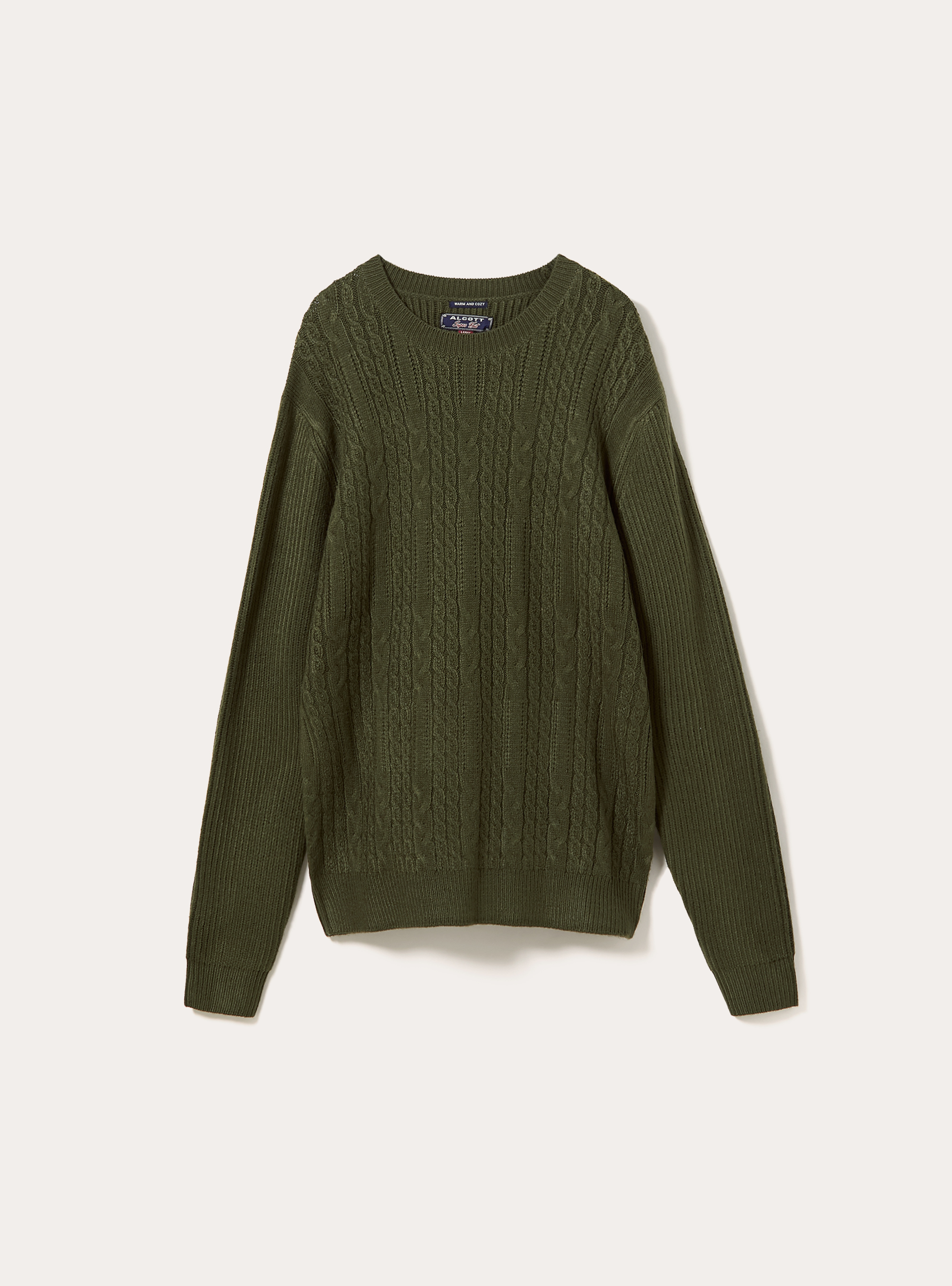Maglione girocollo trecce, GN2 GREEN MEDIUM