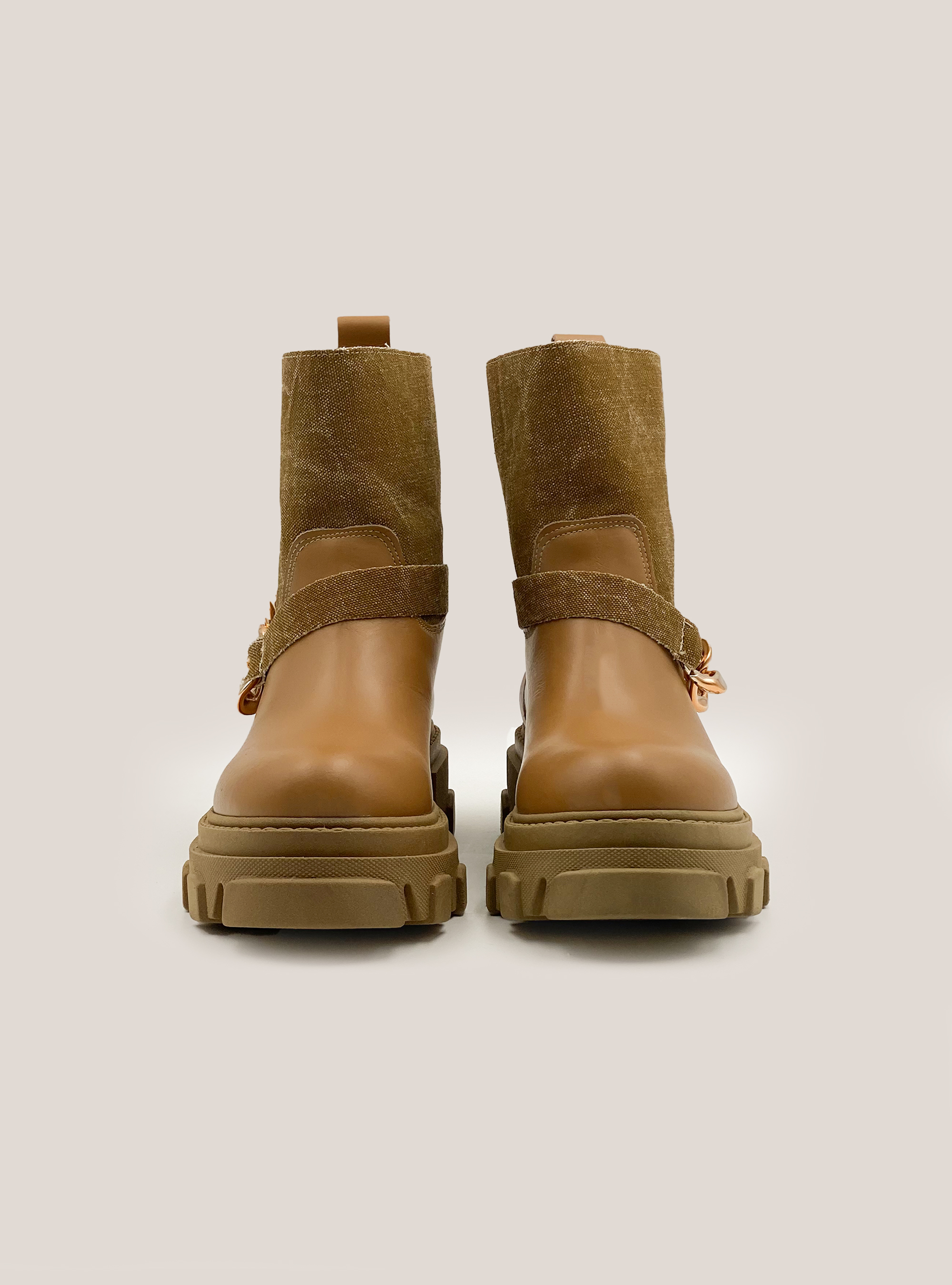 Stivaletto in pelle con inserto in tela, C5508 TOBACCO