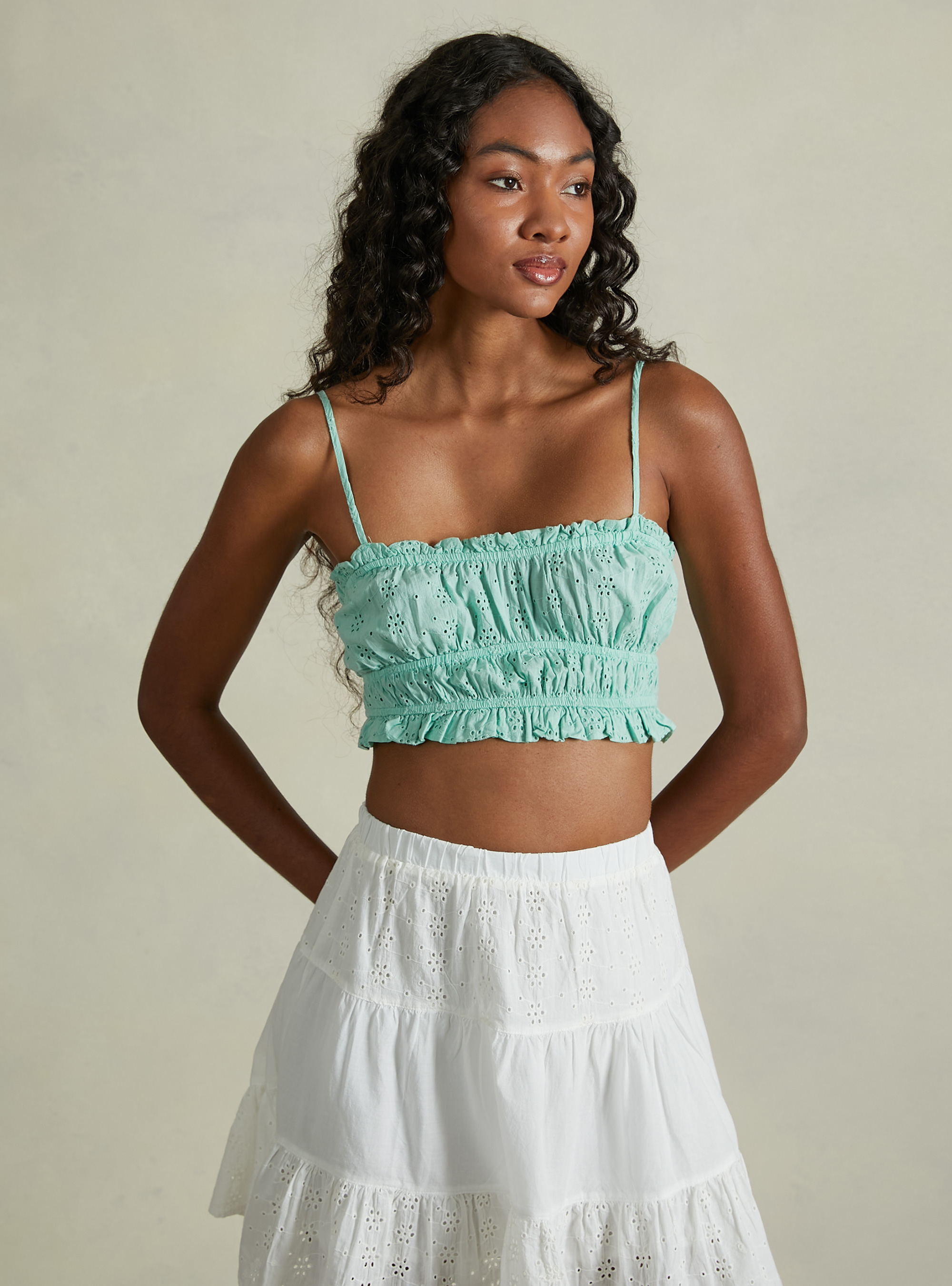 Top con bretelle in Sangallo, GA3 AQUA GREEN LIGHT