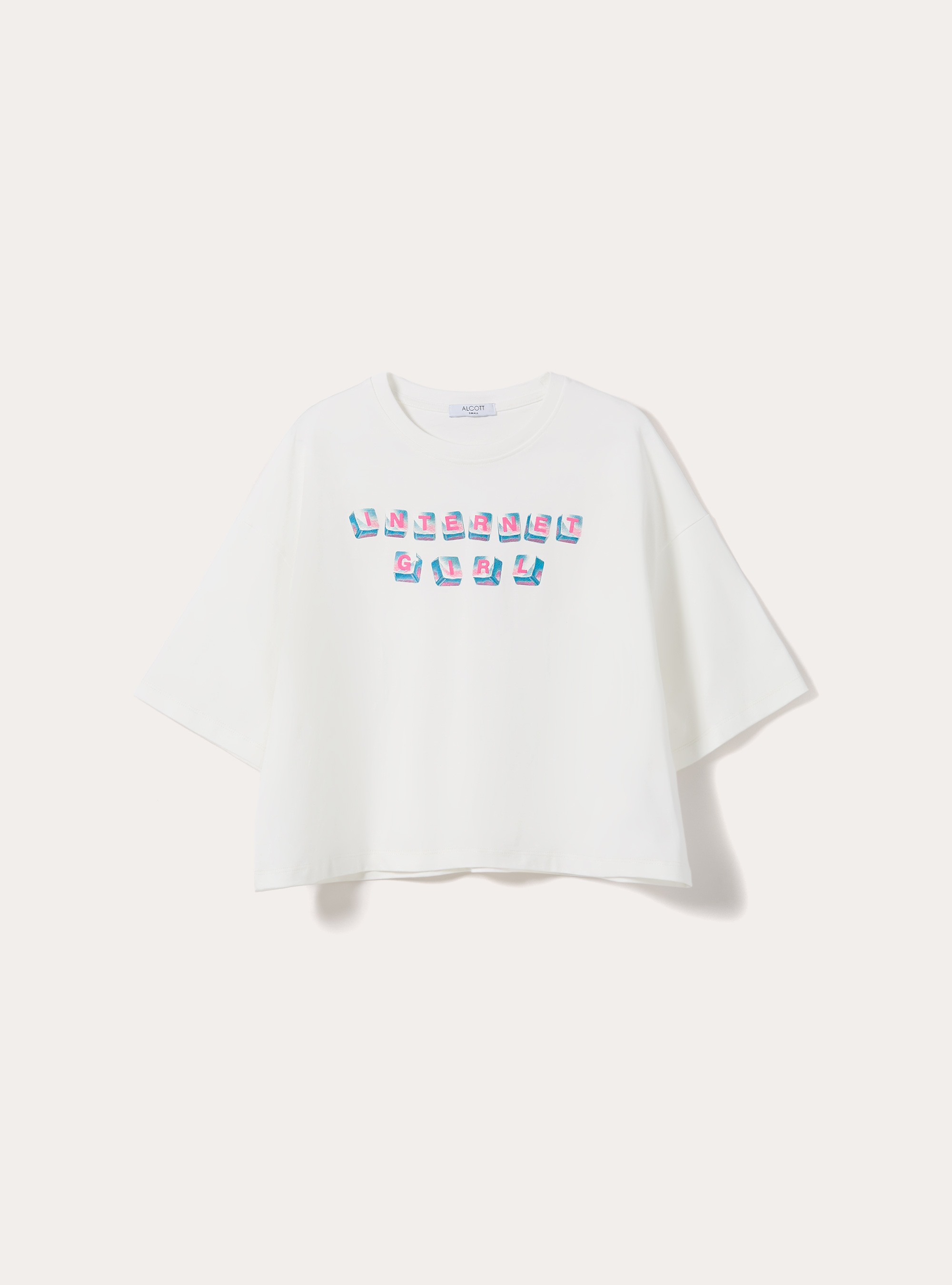 T-shirt boxy con stampa internet girl, WH2 WHITE