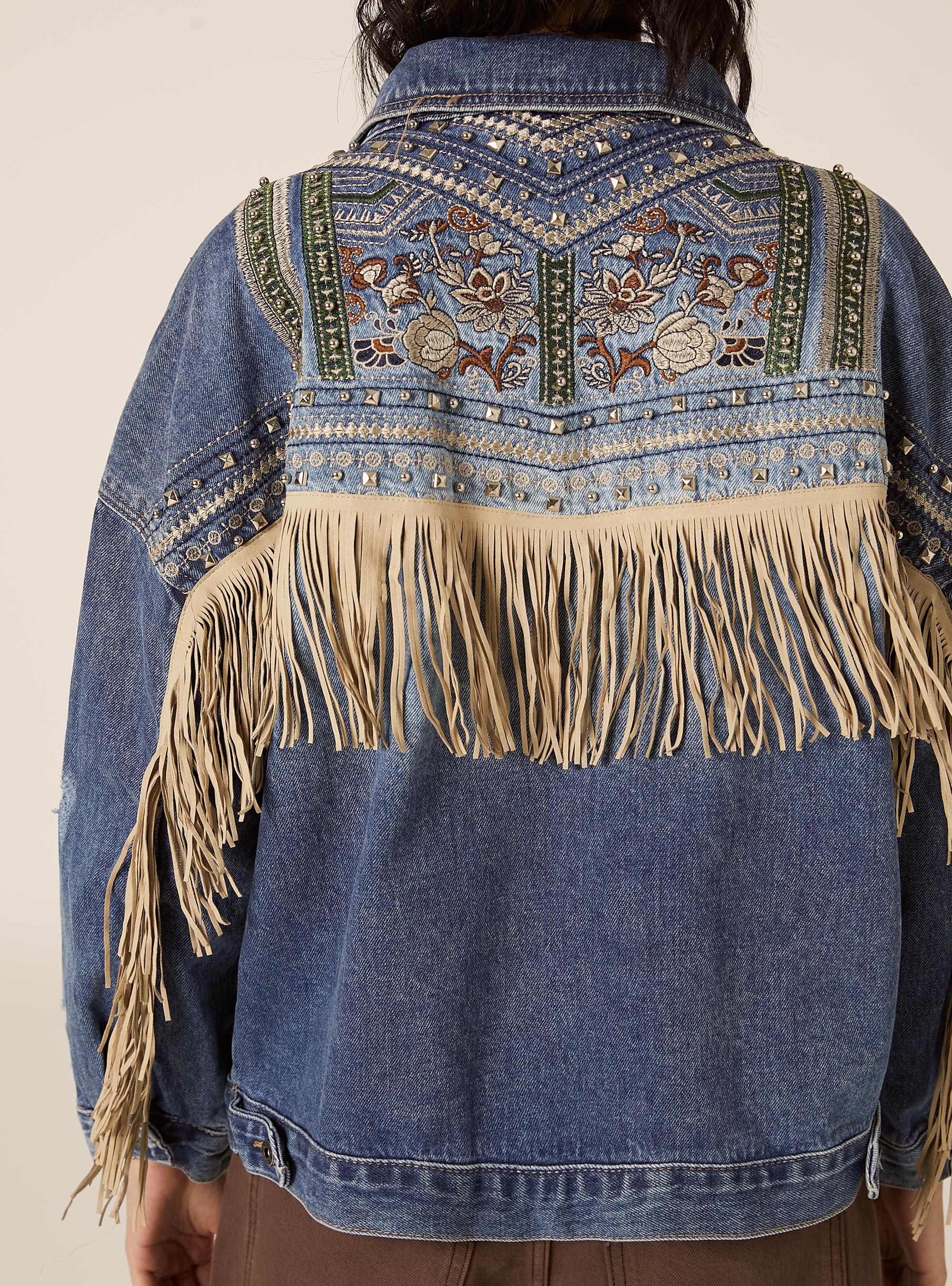 Giubbotto in denim con frange sul retro, D004 MEDIUM LIGHT BLUE