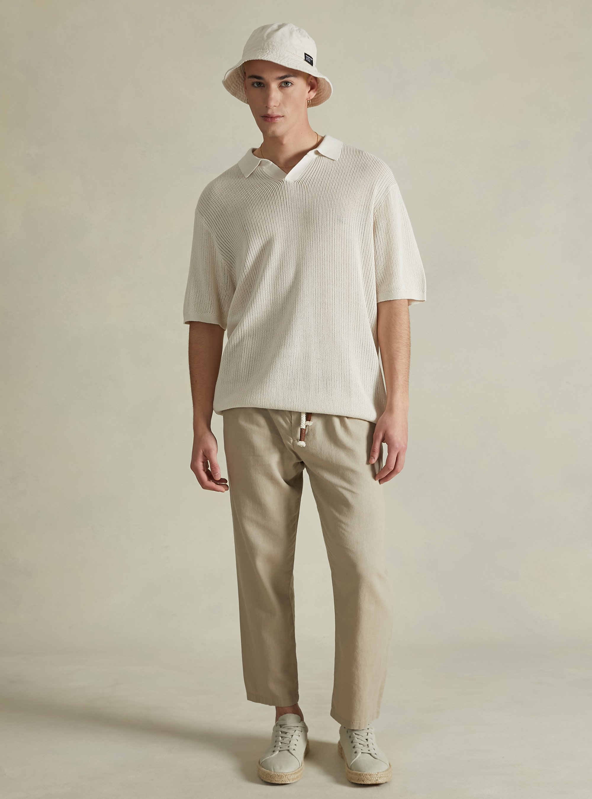 Openwork pullover with polo neck, WH2 WHITE