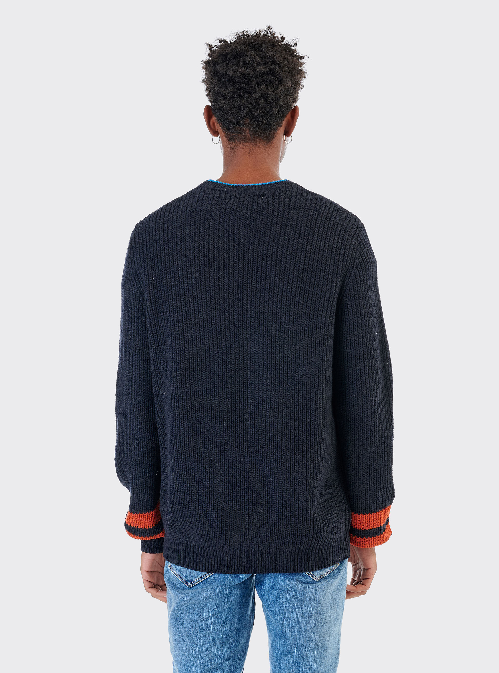 COLOR BLOCKING ROUND NECK PULLOVER, C218 BLUE NAVY