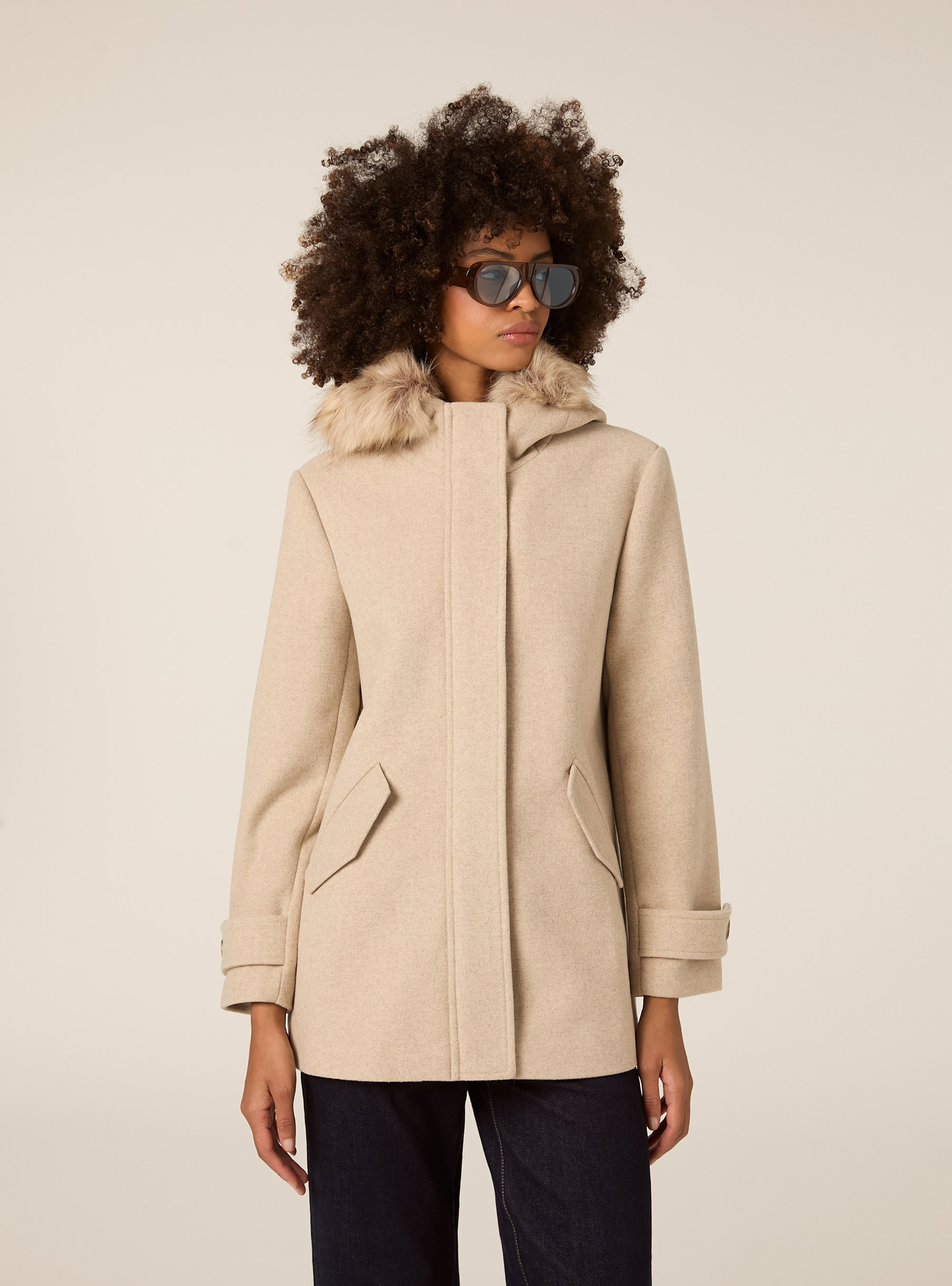 Manteau à capuche fourré, BG3 BEIGE LIGHT