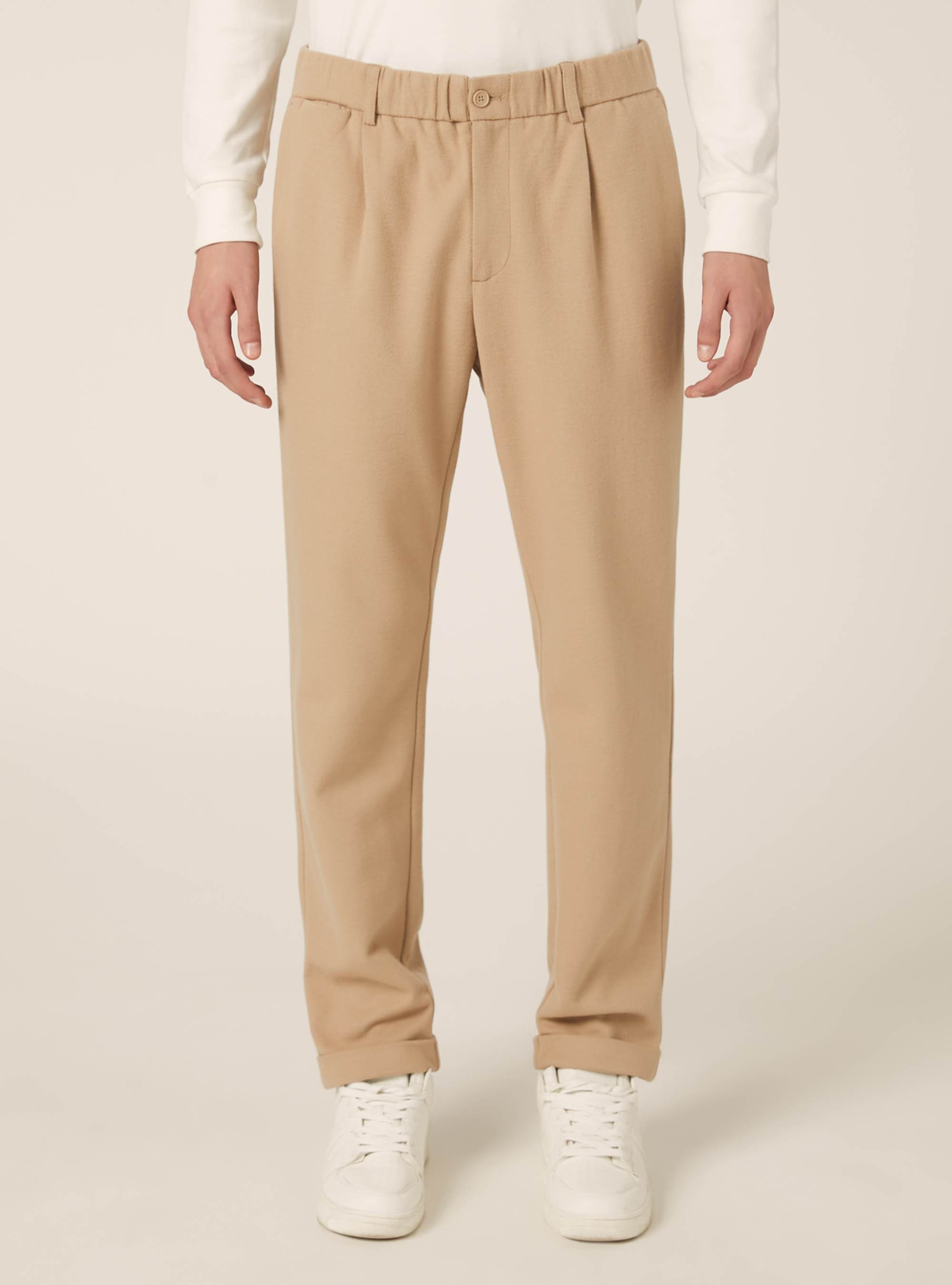 Pantalones con pinzas Efecto franela, BG2 BEIGE MEDIUM