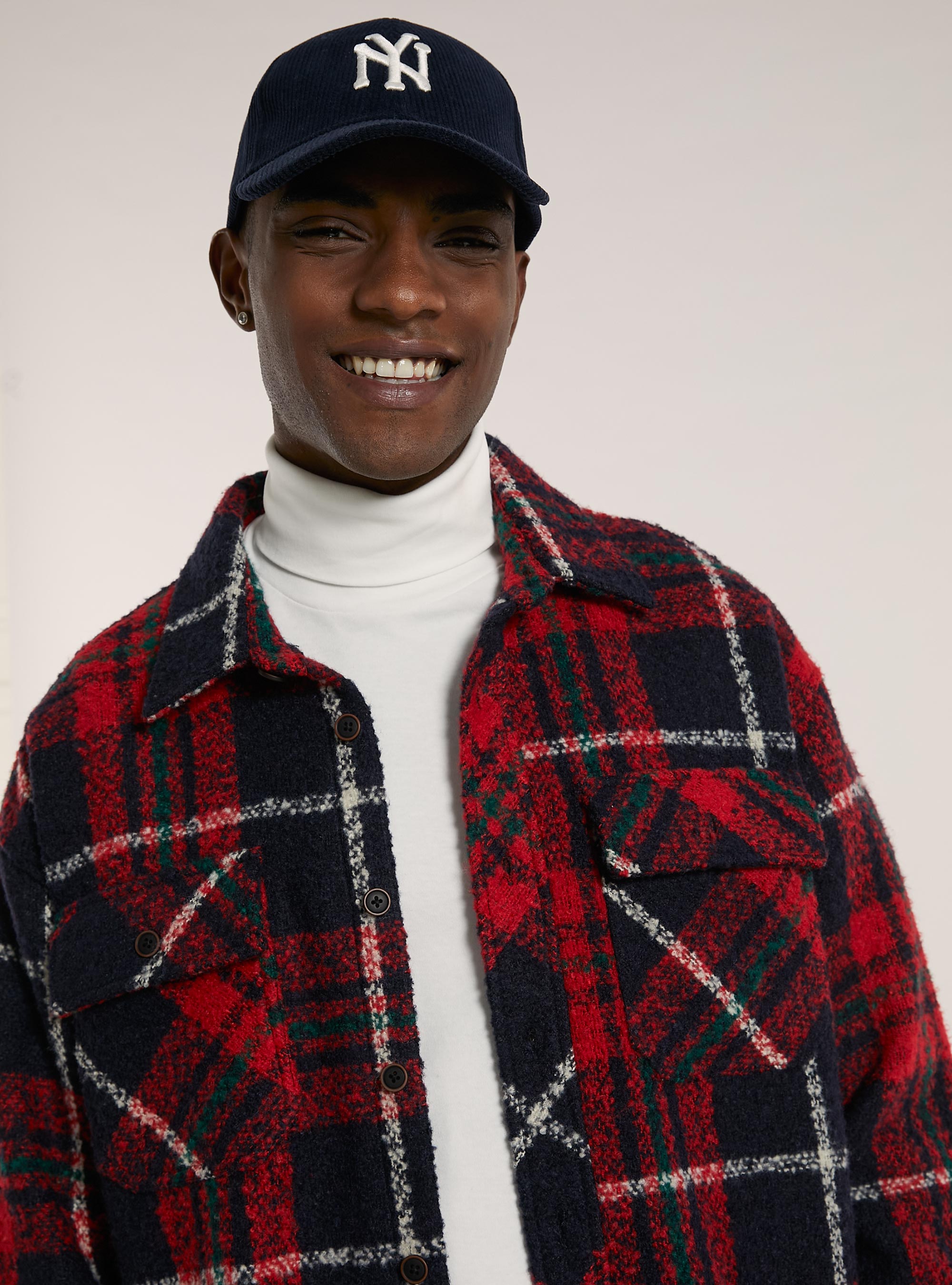 Checked bouclé shirt jacket, C338 RED