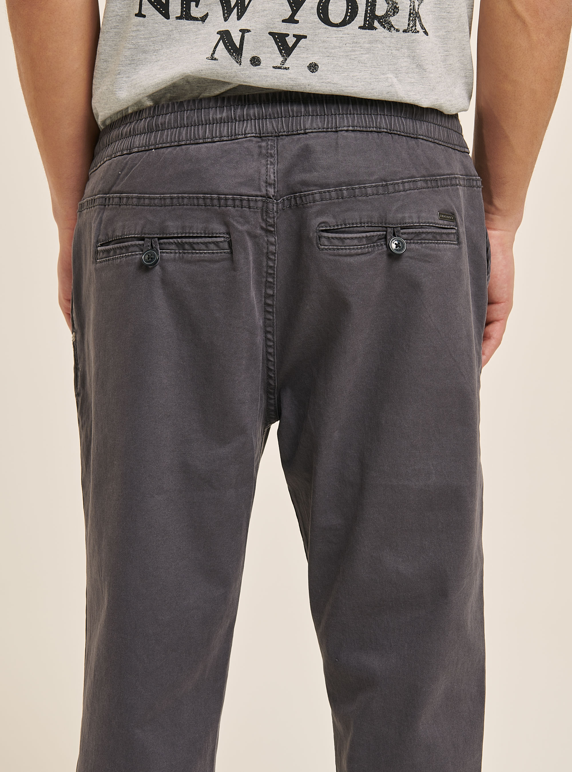 Pantaloni jogger in cotone con elastico e coulisse, GREY