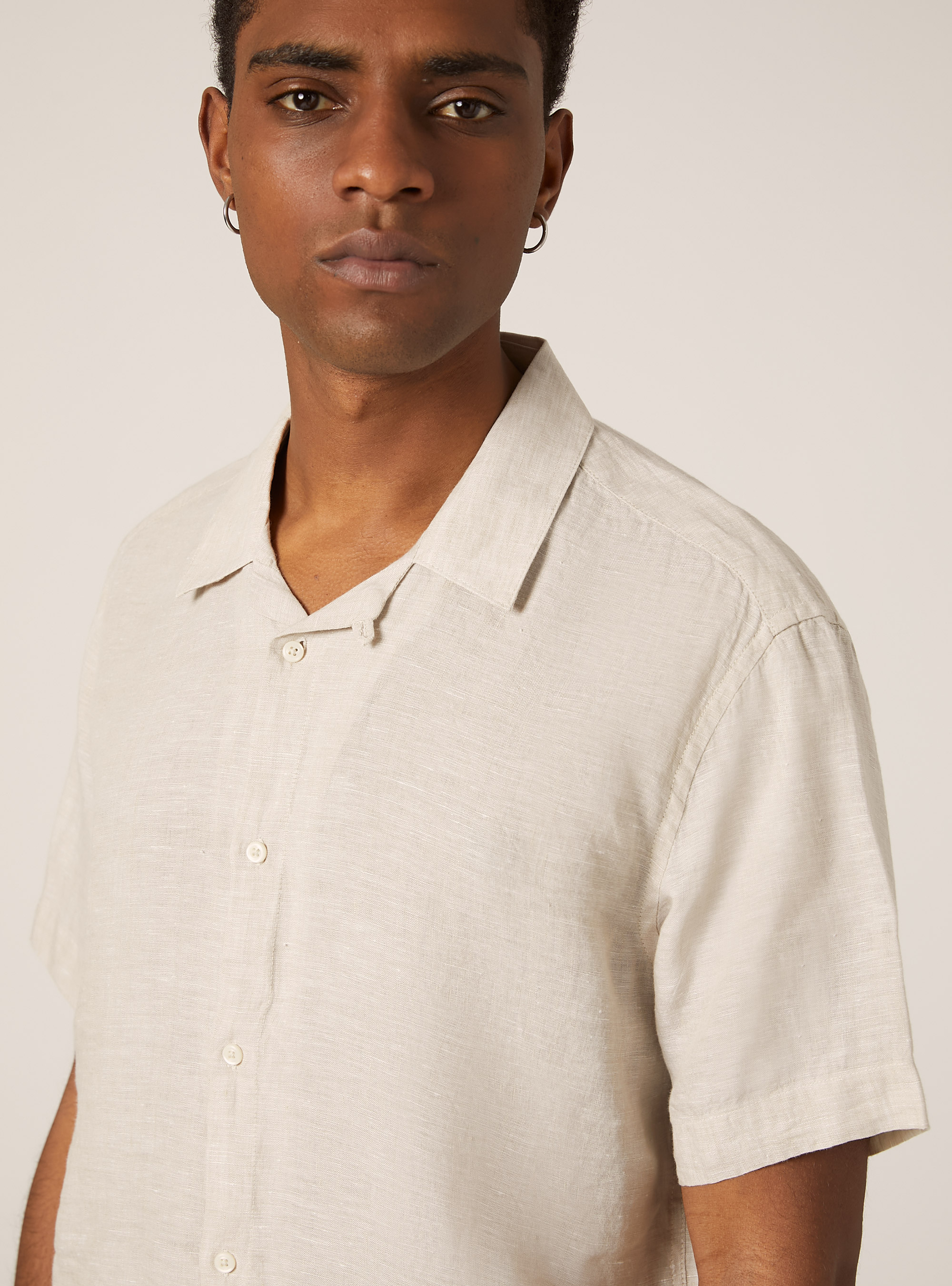 Pure linen short-sleeved shirt, C141 CREAM