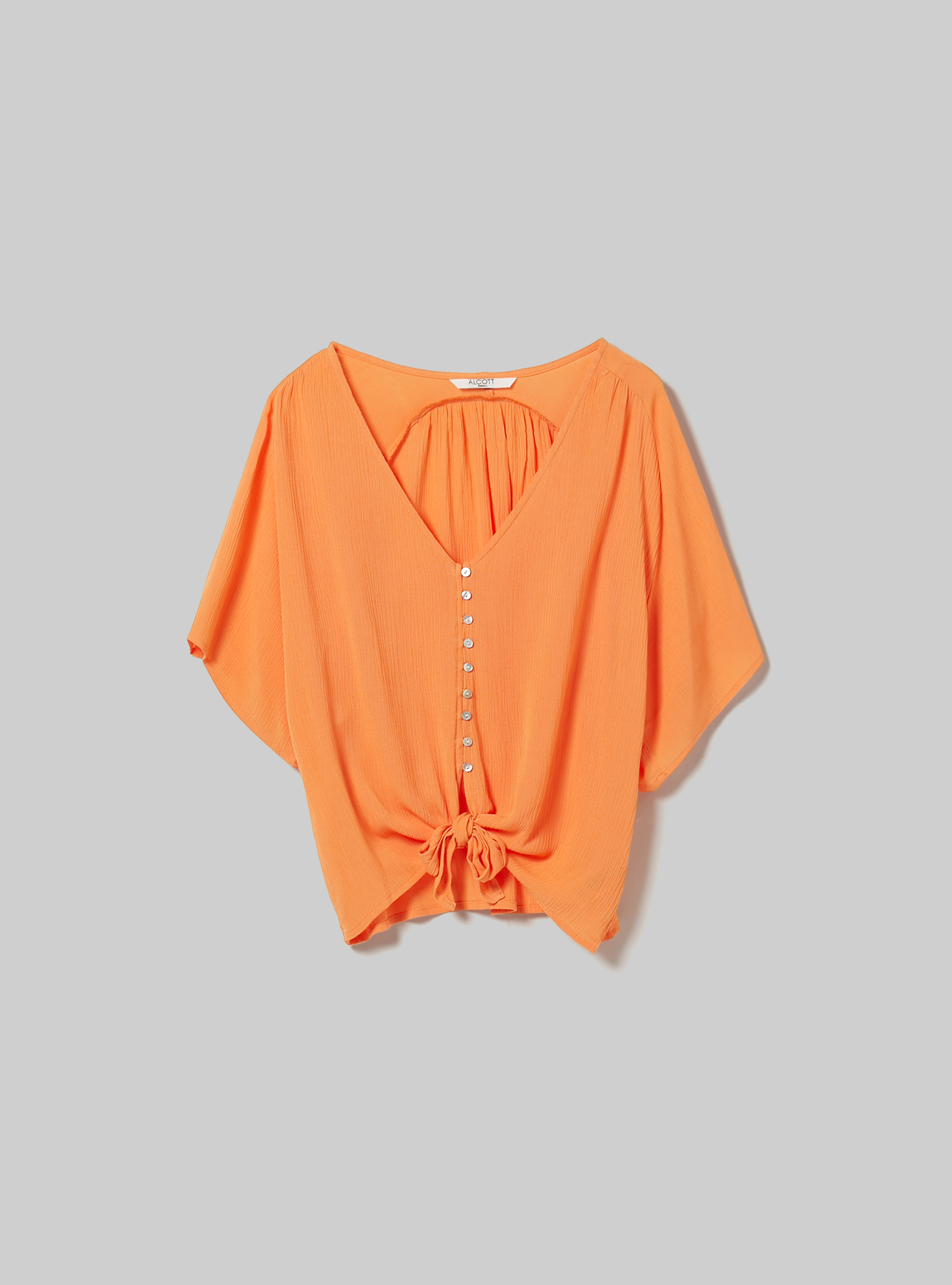 Solid colour v-neck shirt with waist knot, OR2 ORANGE MED.