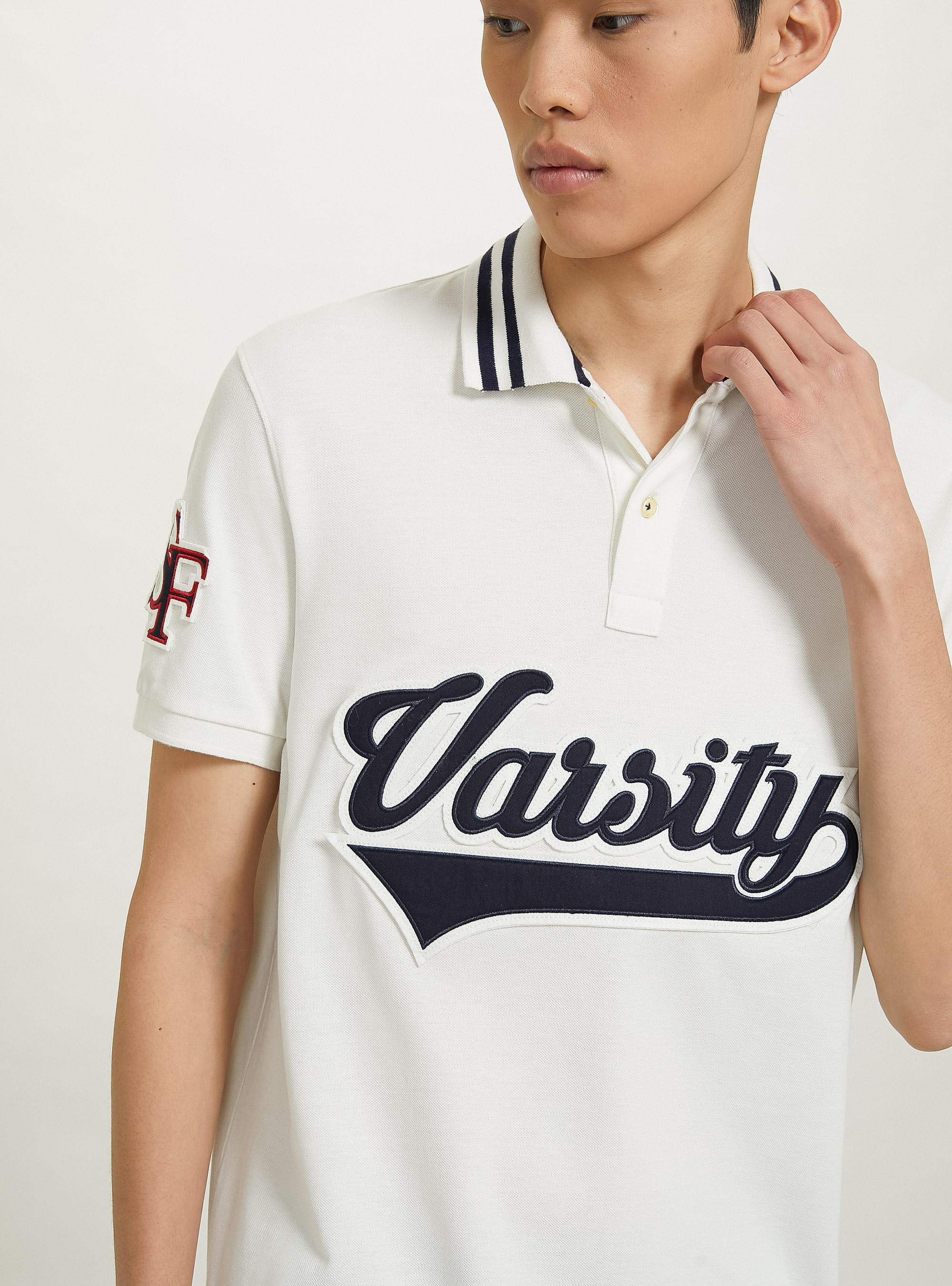 Polo en coton avec patch Varsity, C0020 OFF WHITE