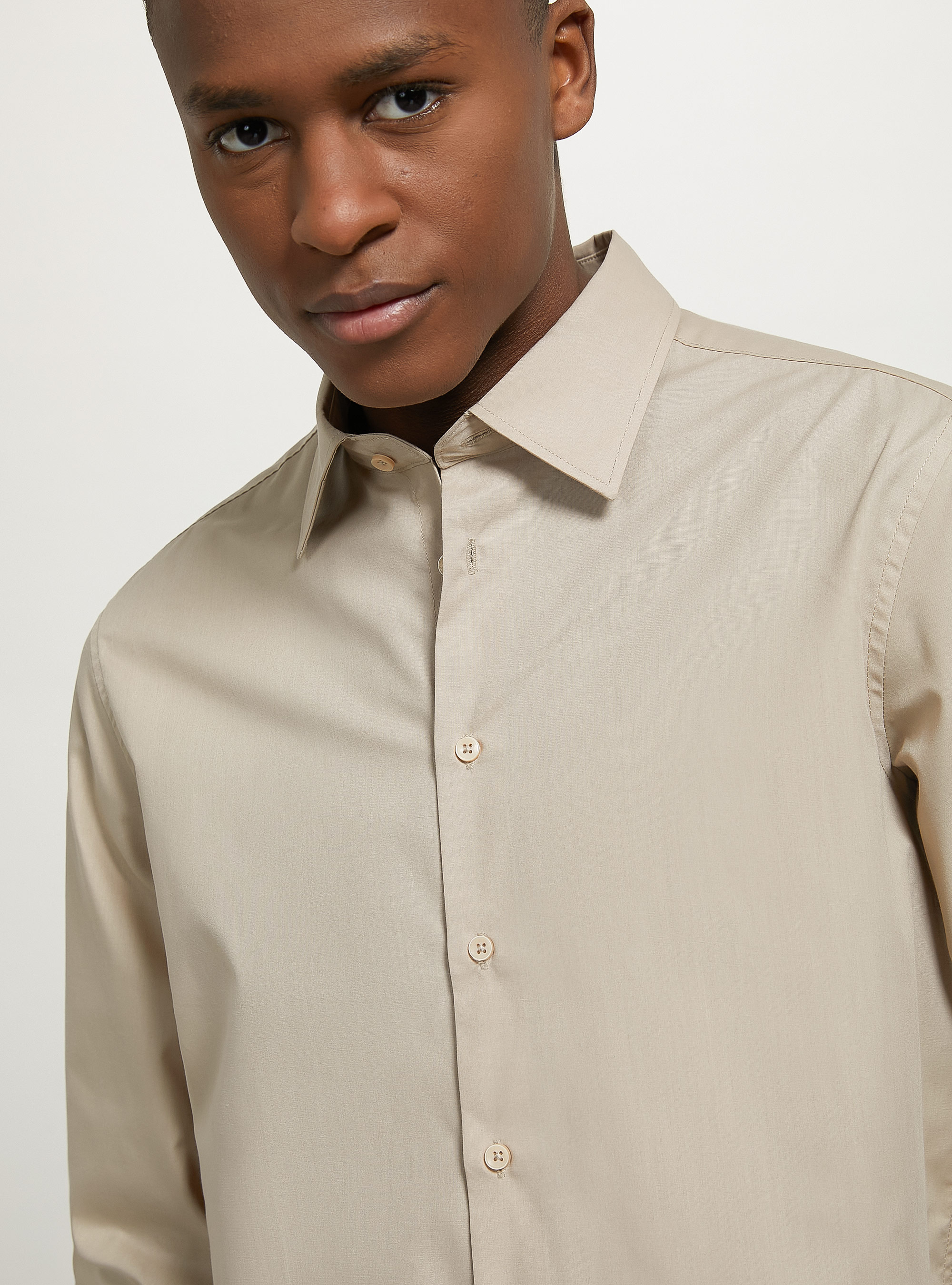 Plain-coloured long-sleeved shirt, BG1 BEIGE DARK