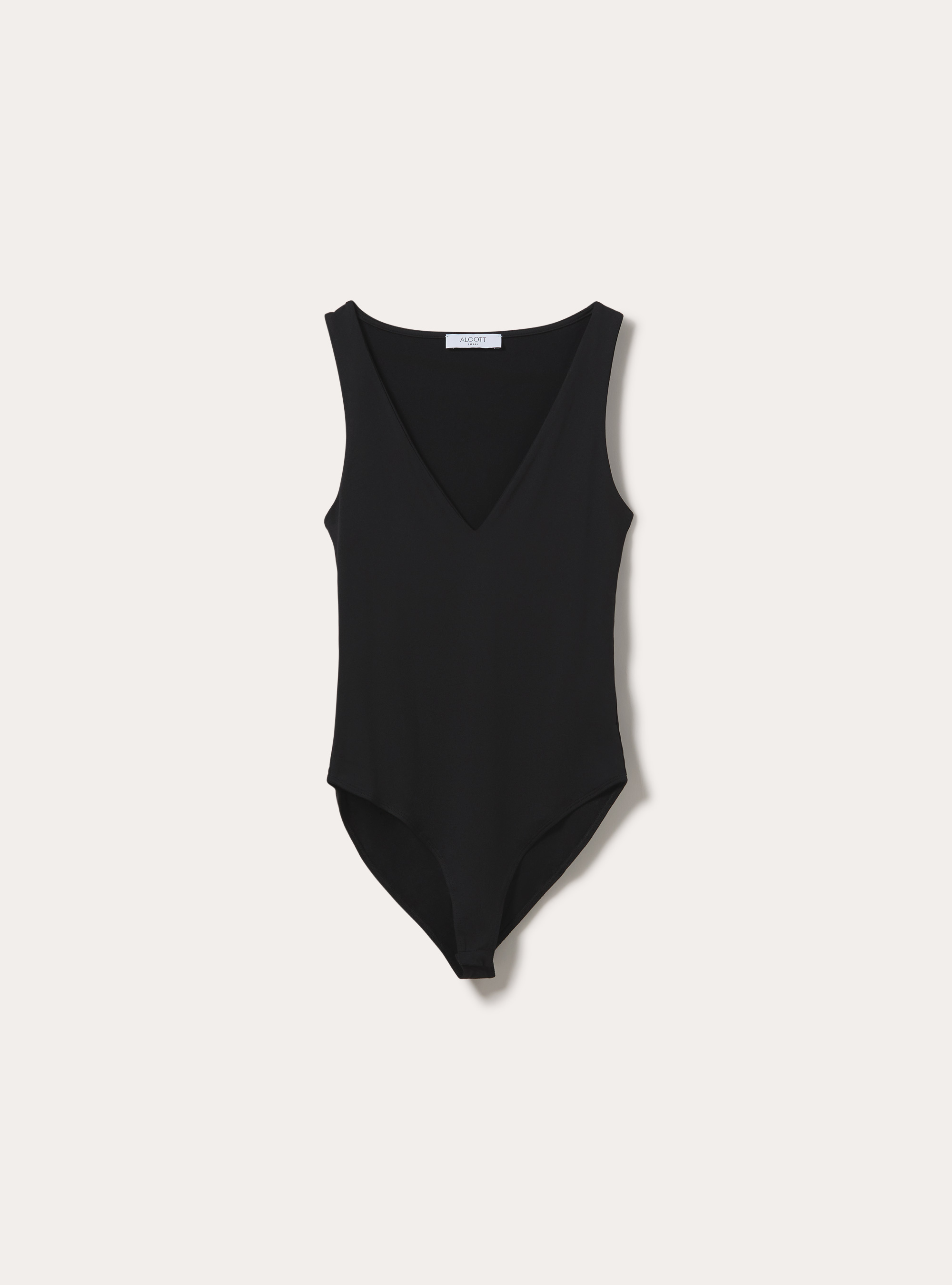 Sleeveless stretch fabric bodysuit with v neck, BK1 BLACK