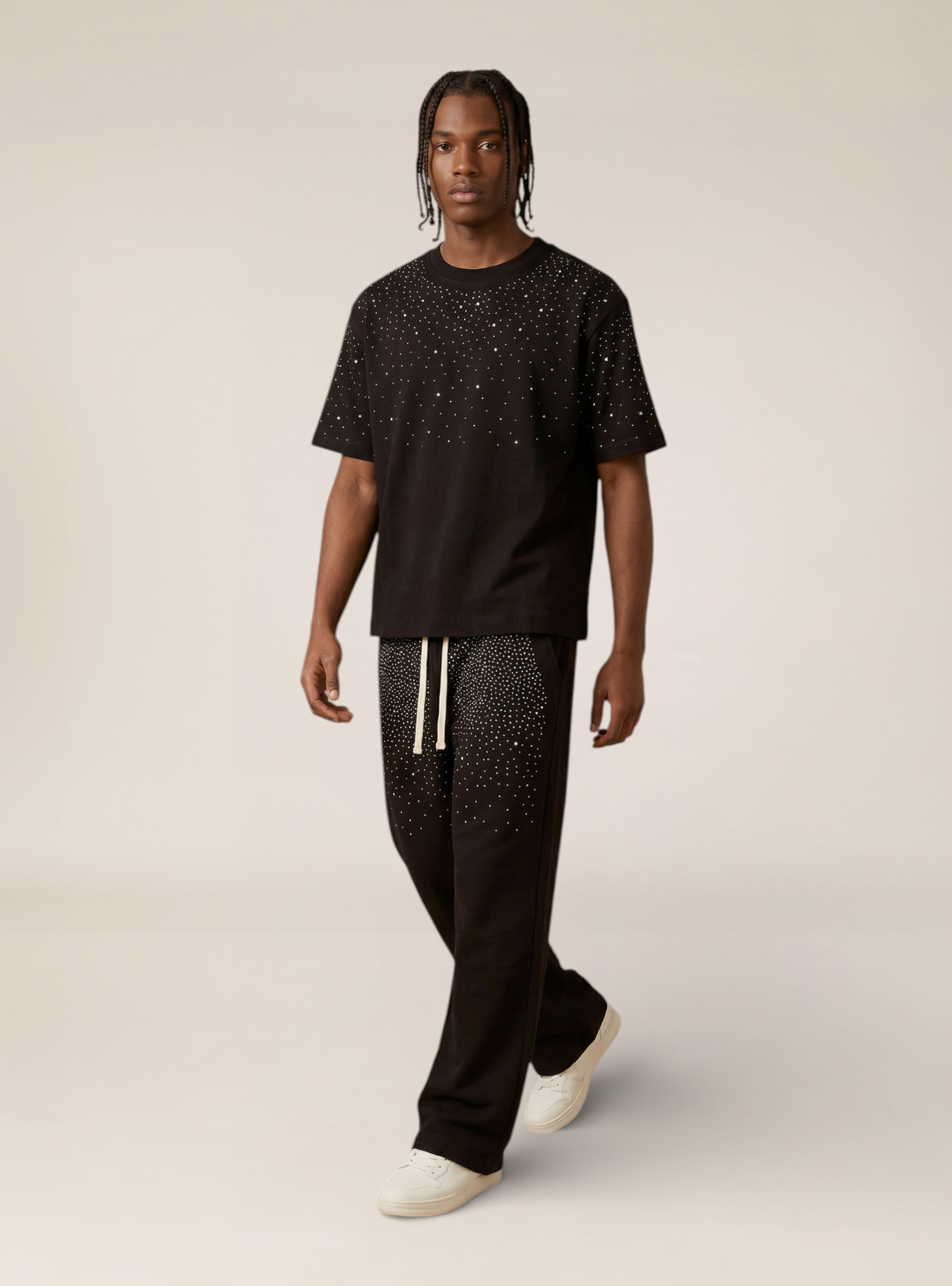 T-shirt boxy  con strass, BK1 BLACK