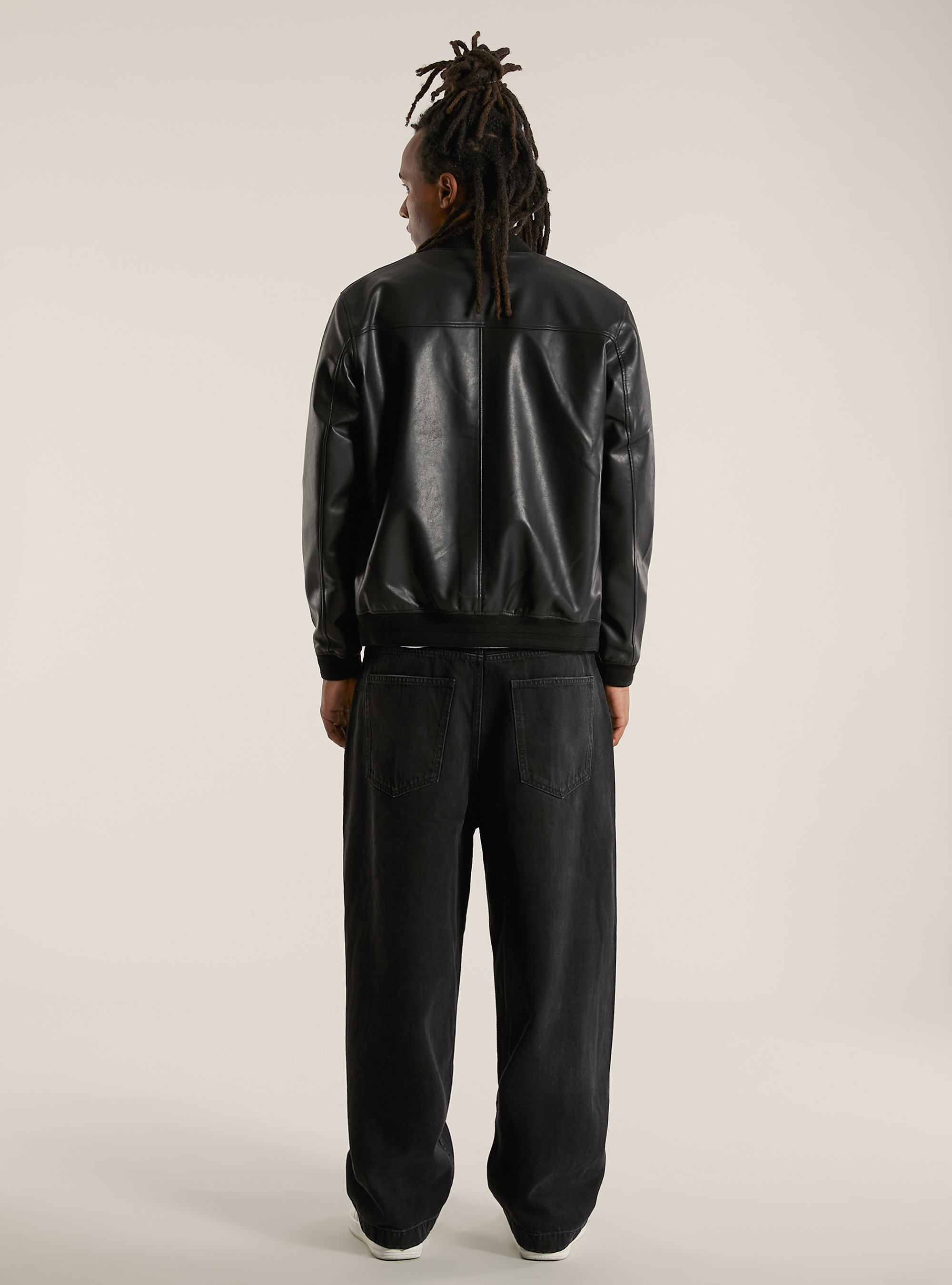 Giubbotto bomber effetto pelle, BK1 BLACK