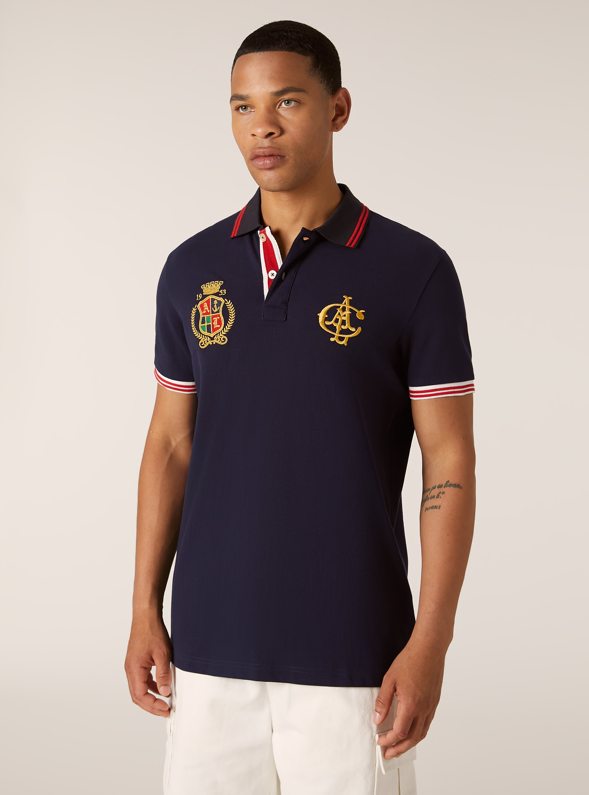 Cotton polo shirt with embroidery, BLUE