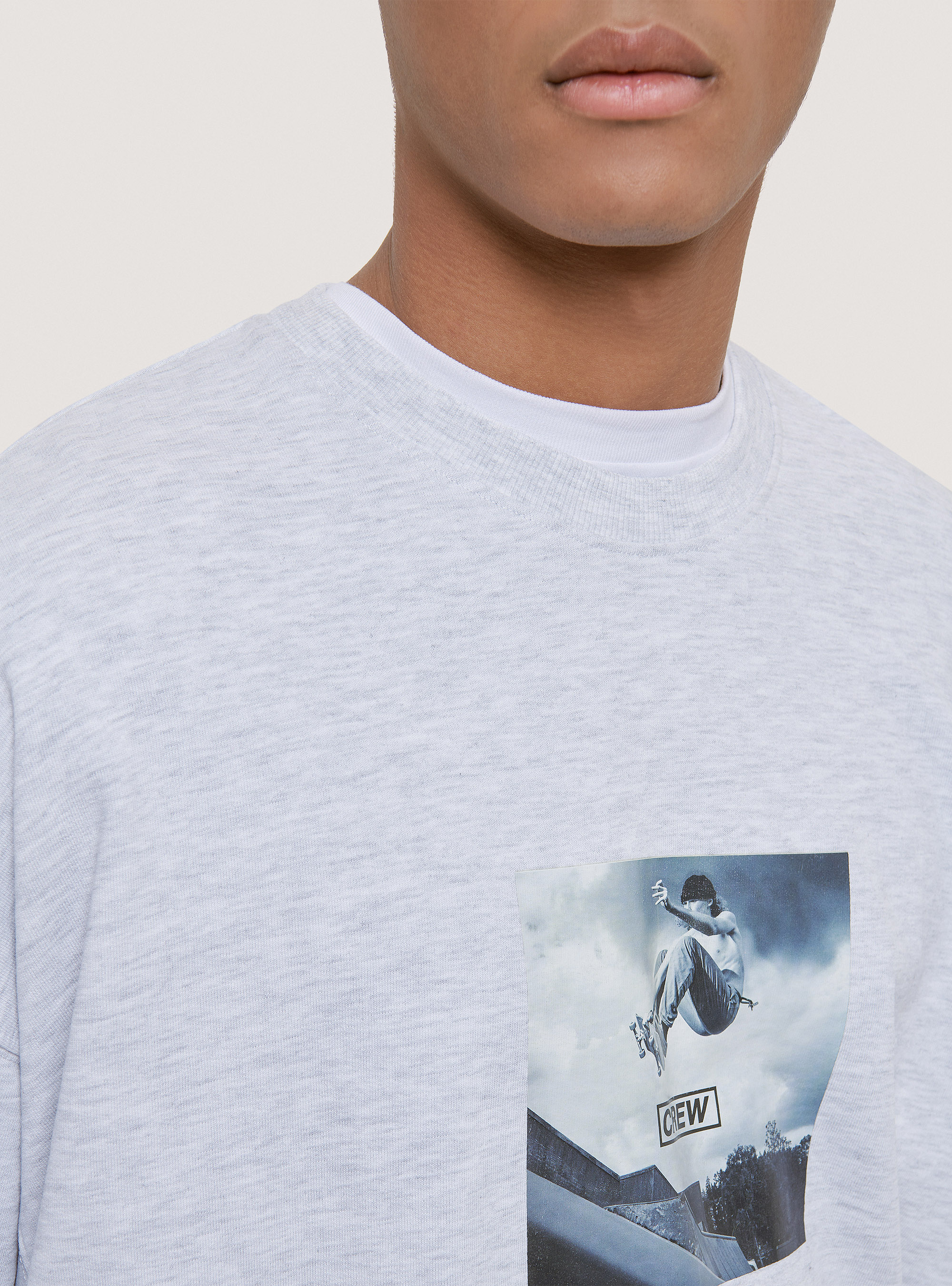Crewneck sweatshirt with graphic print, C148 ICE MELANGE