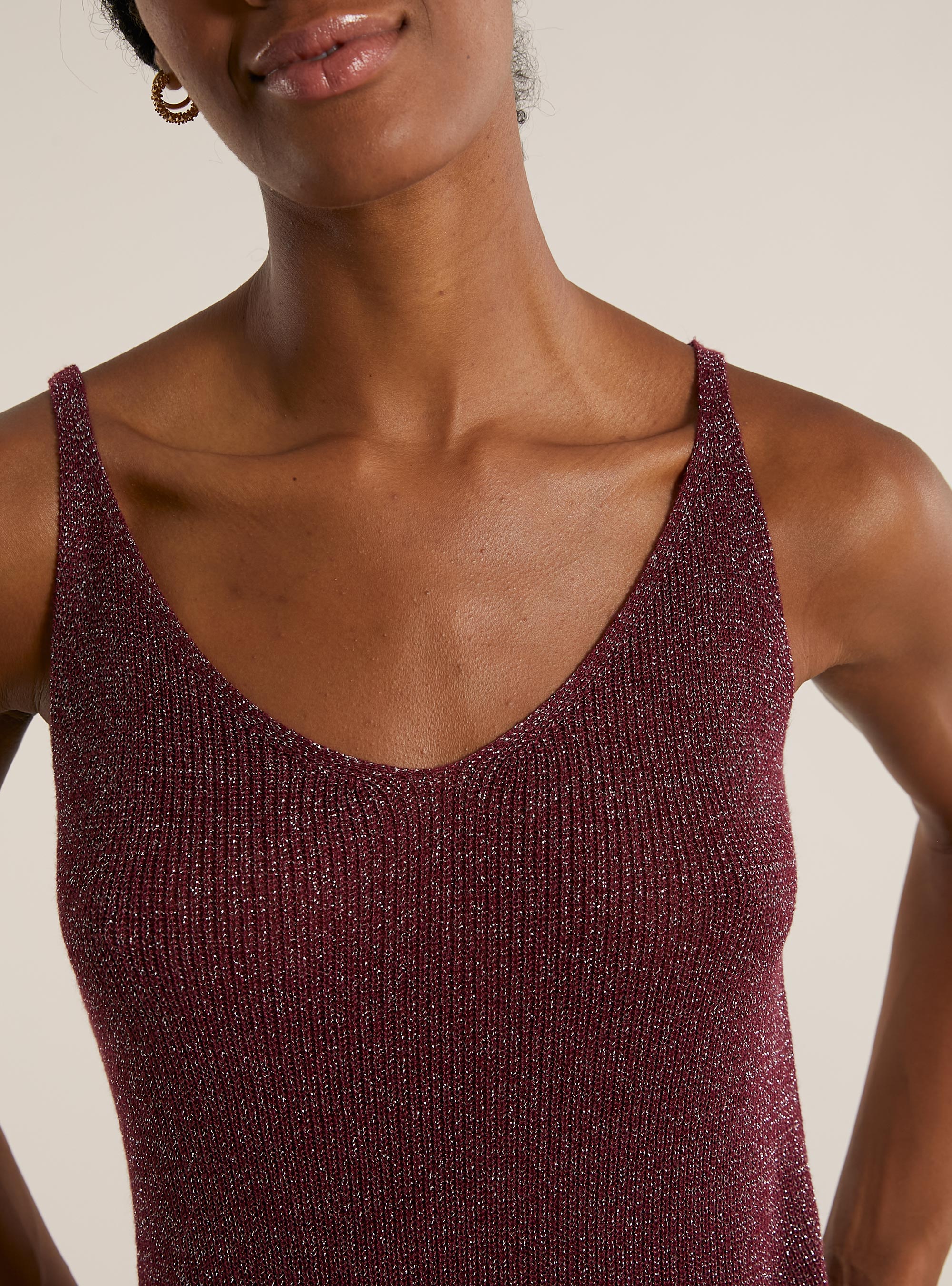 Lurex knit tank top, BO1 BORDEAUX DARK