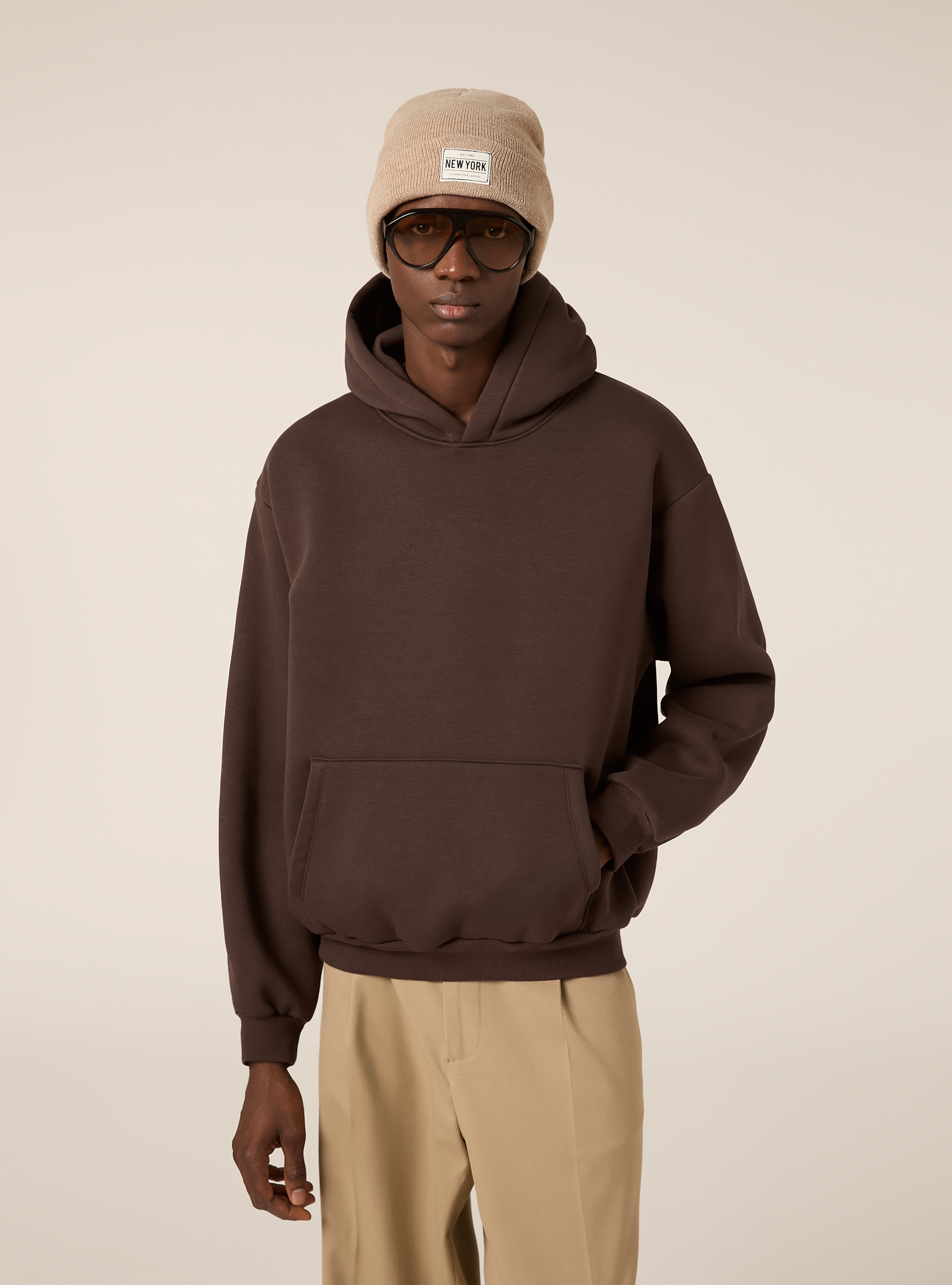 Sudadera con capucha y corte cuadrado, BR1 BROWN DARK