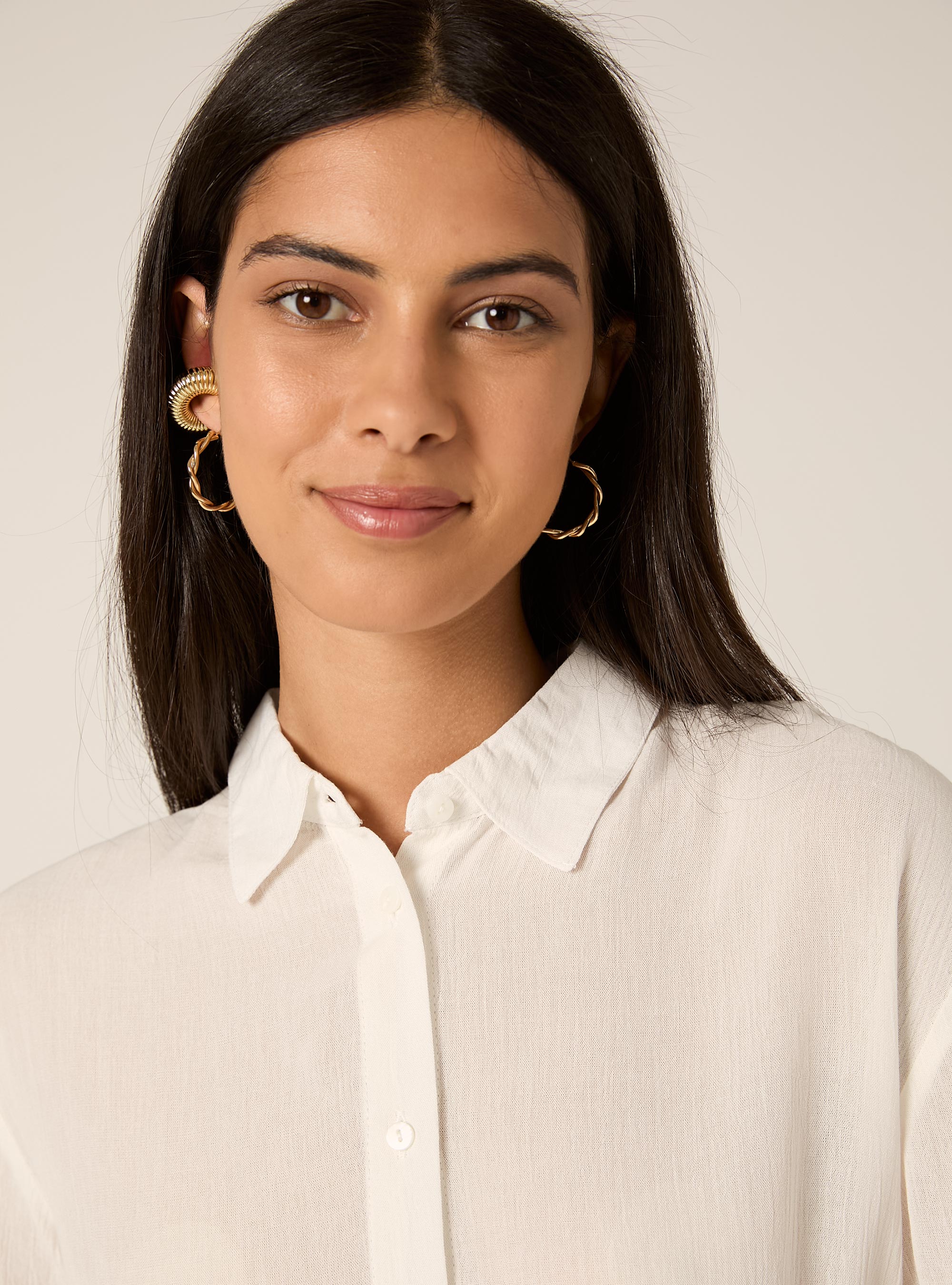 Cropped crepe shirt, WH1 OFF WHITE