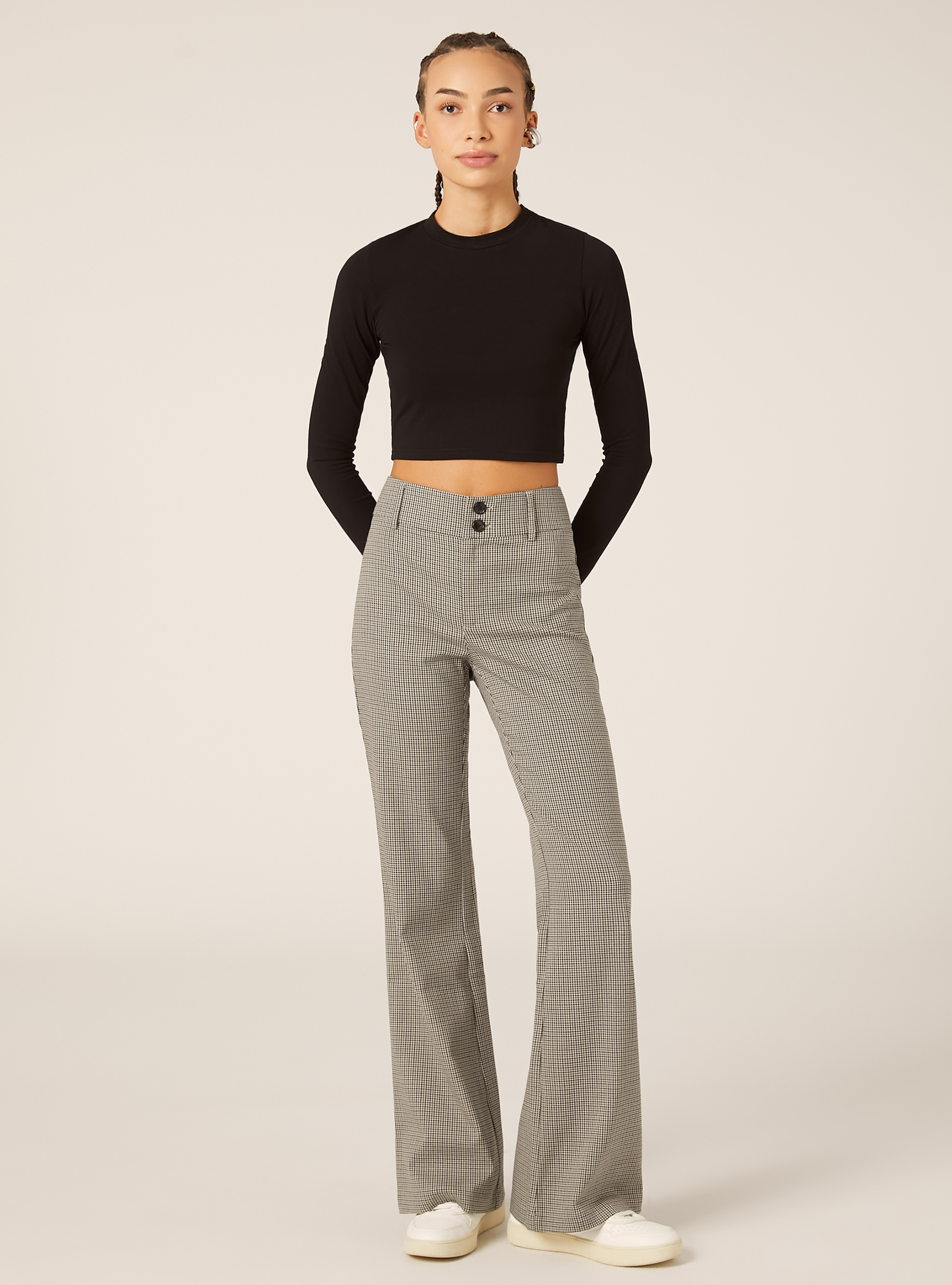 Pantaloni flare fit fantasia, BG2 BEIGE MEDIUM