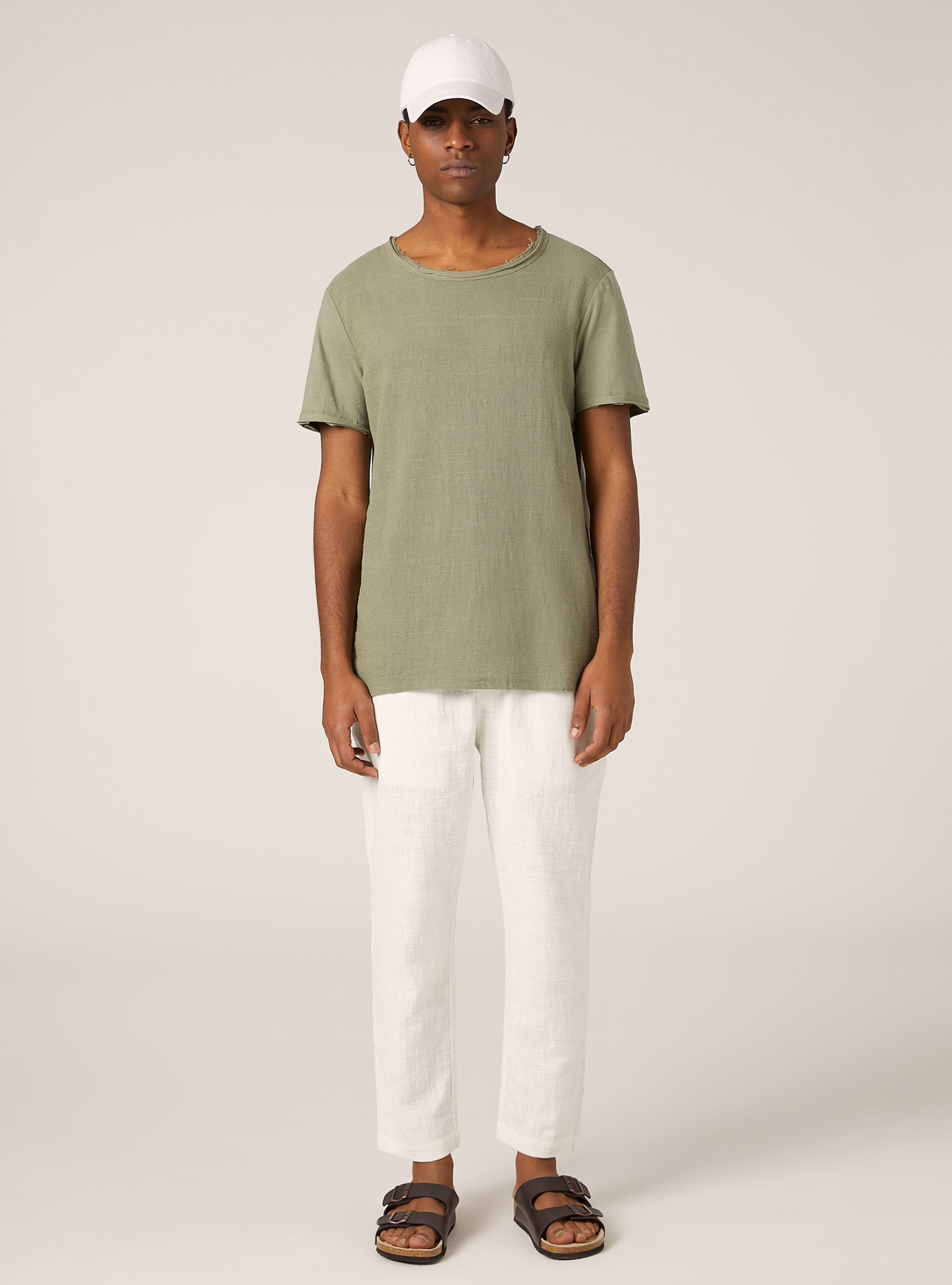 Camiseta de manga corta de mezcla de lino, KY2 KAKY MEDIUM