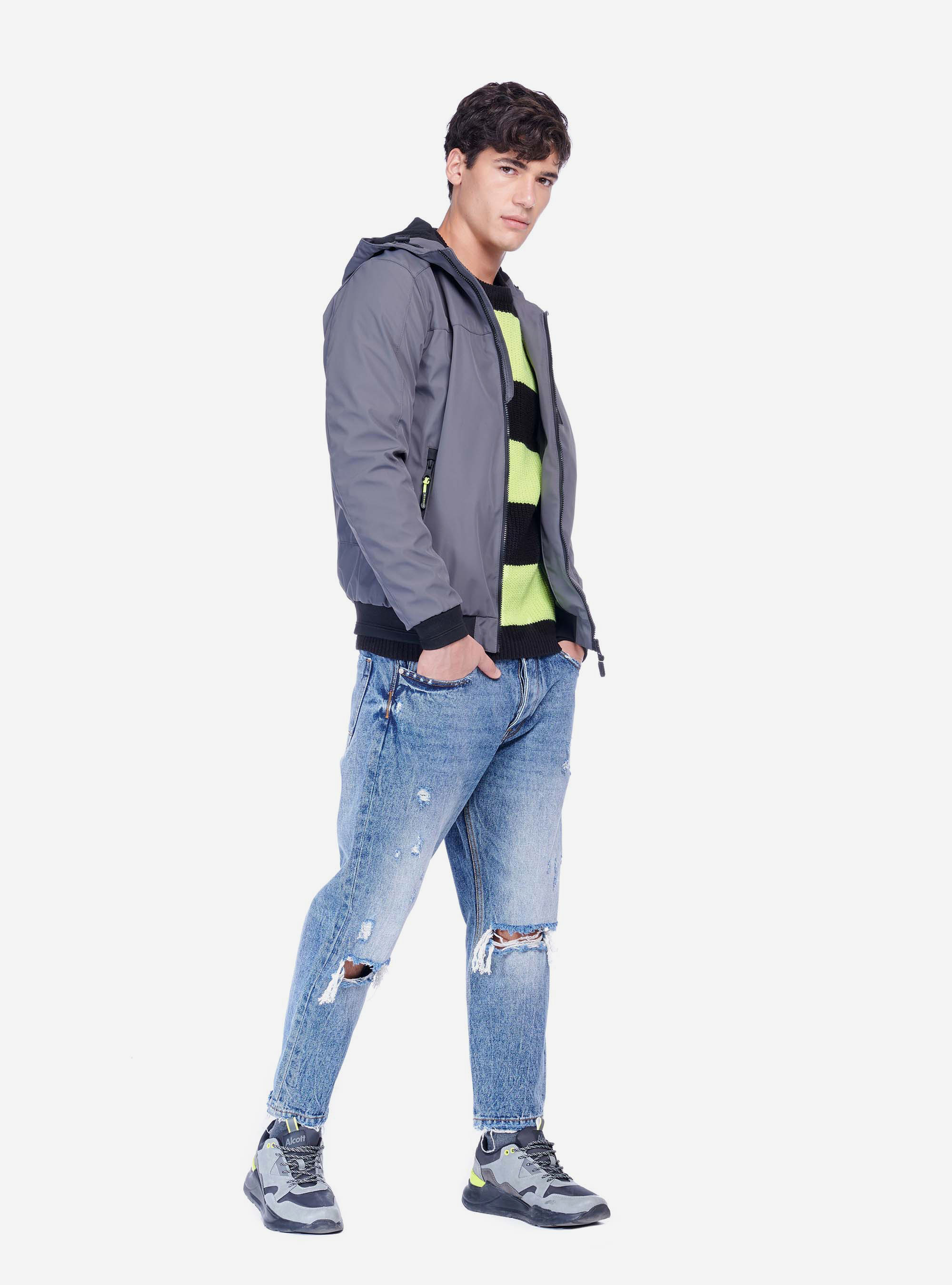 Bomber con cappuccio, GRIGIO