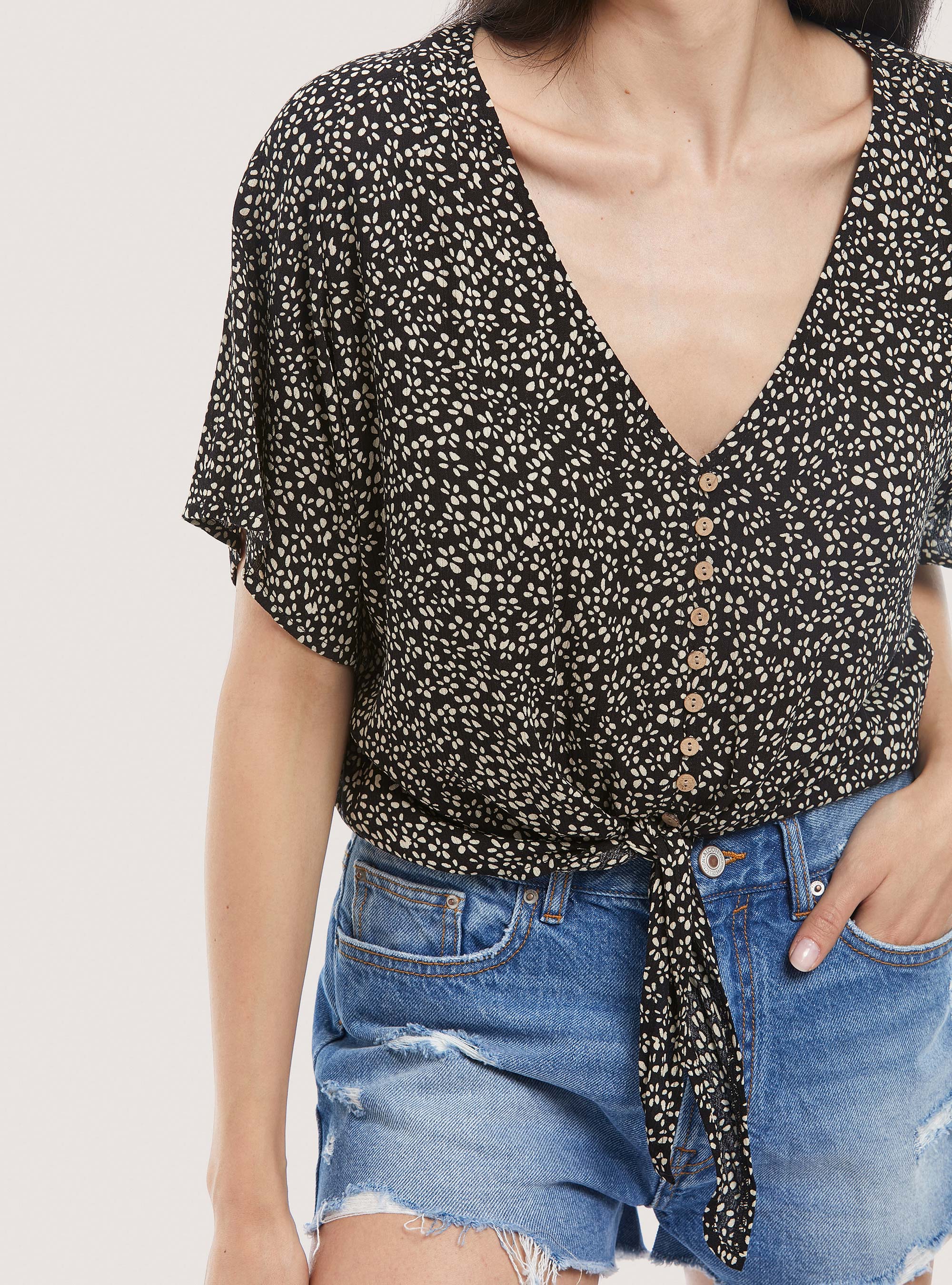 Printed knot blouse, MULTICOLOR