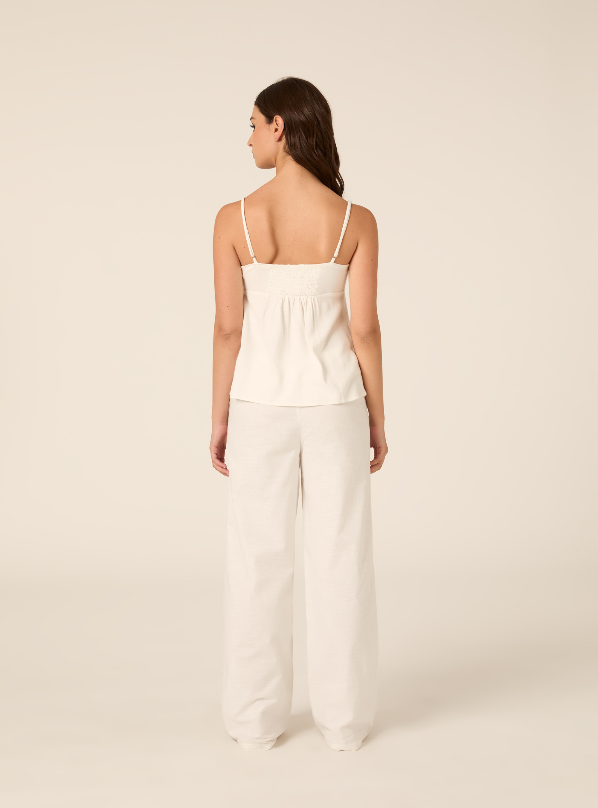 Top con spalline in misto lino, WH2 WHITE