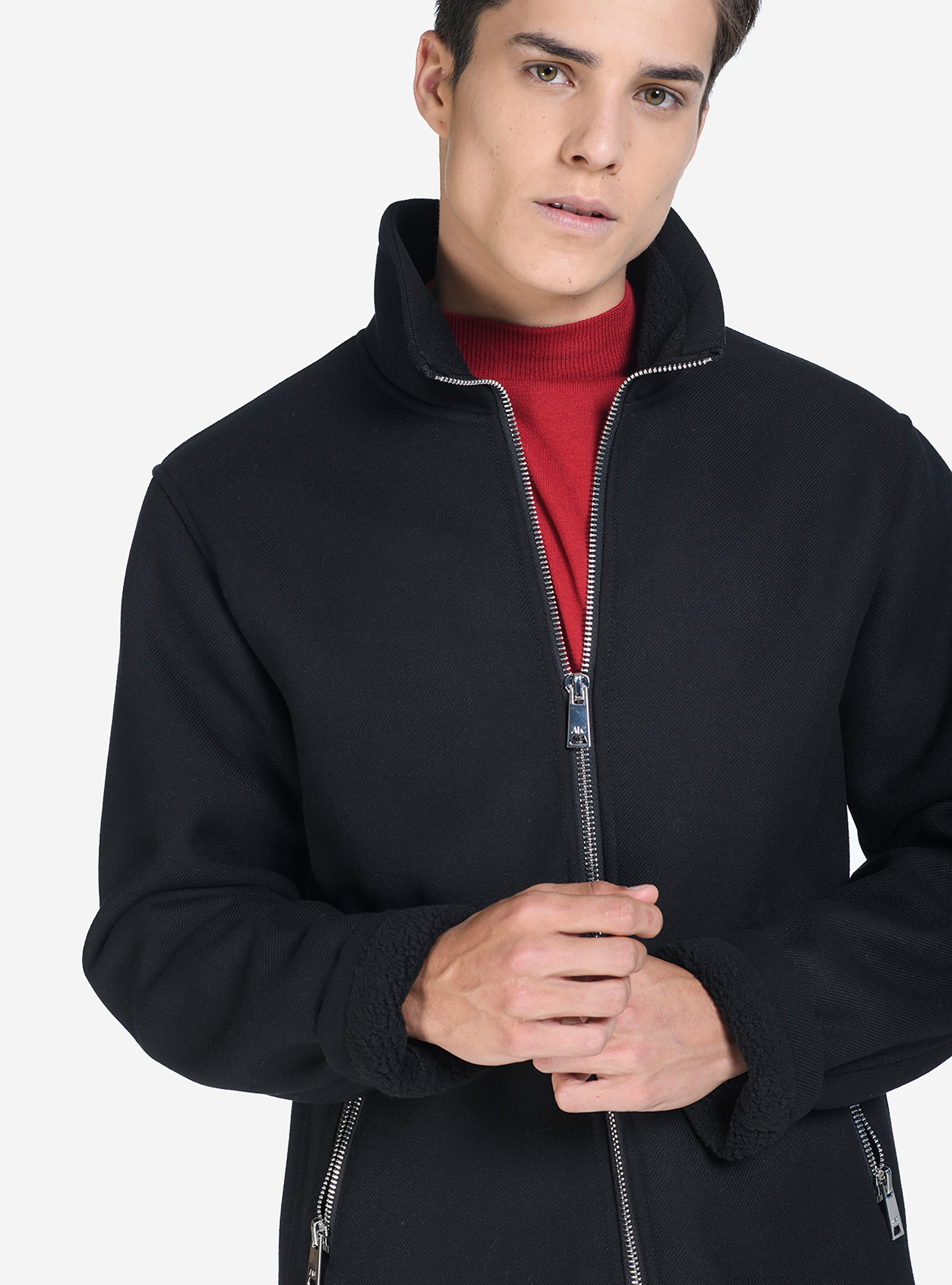 Giubbotto con tasche zip, NERO