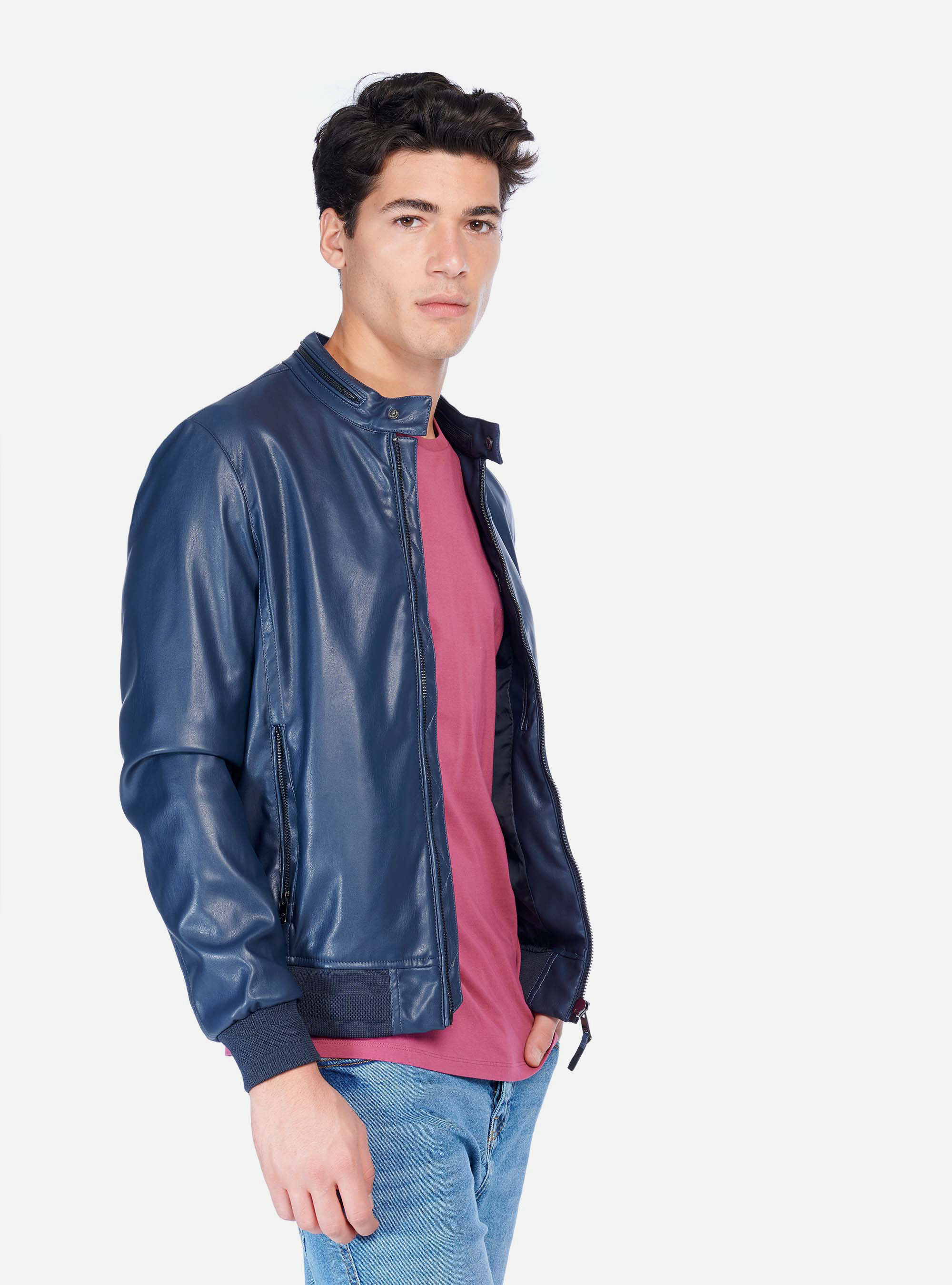 JACKET FAKE LEATHER, BLUE NAVY
