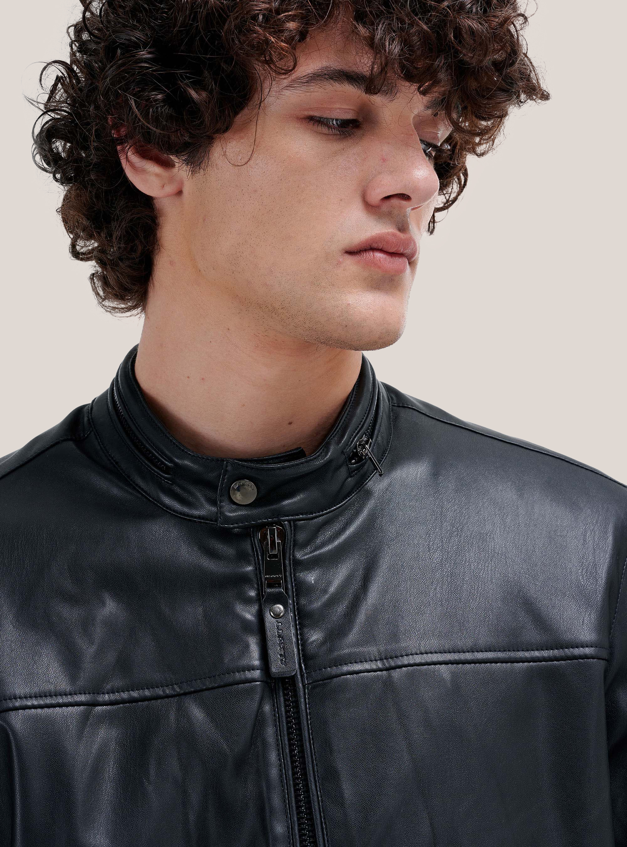 Slim fit leather effect jacket, BLACK