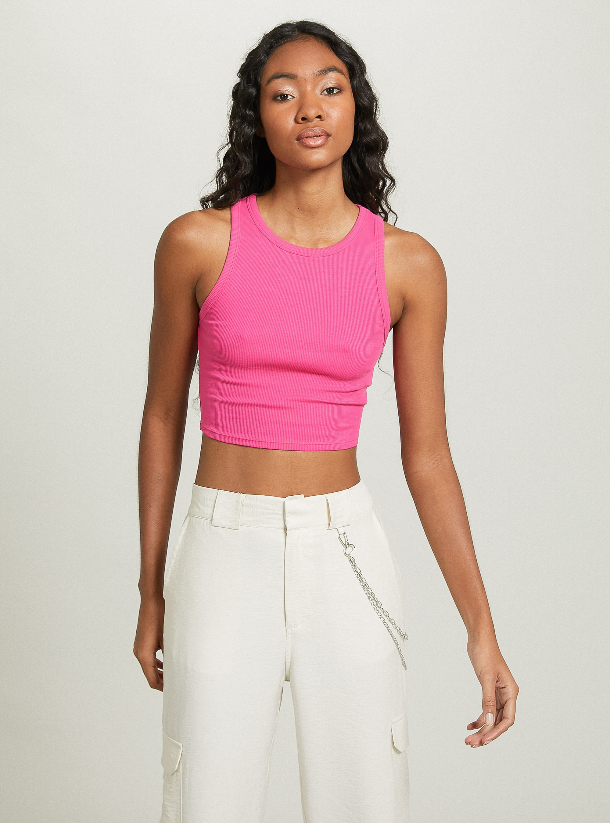 Cropped cotton tank top, FX2 FUXIA MEDIUM