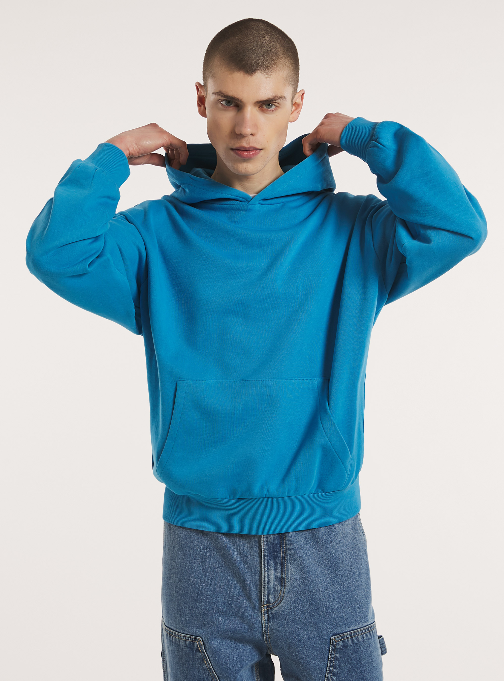 Boxy Fit Hooded Sweatshirt, AZ1 AZURE DARK