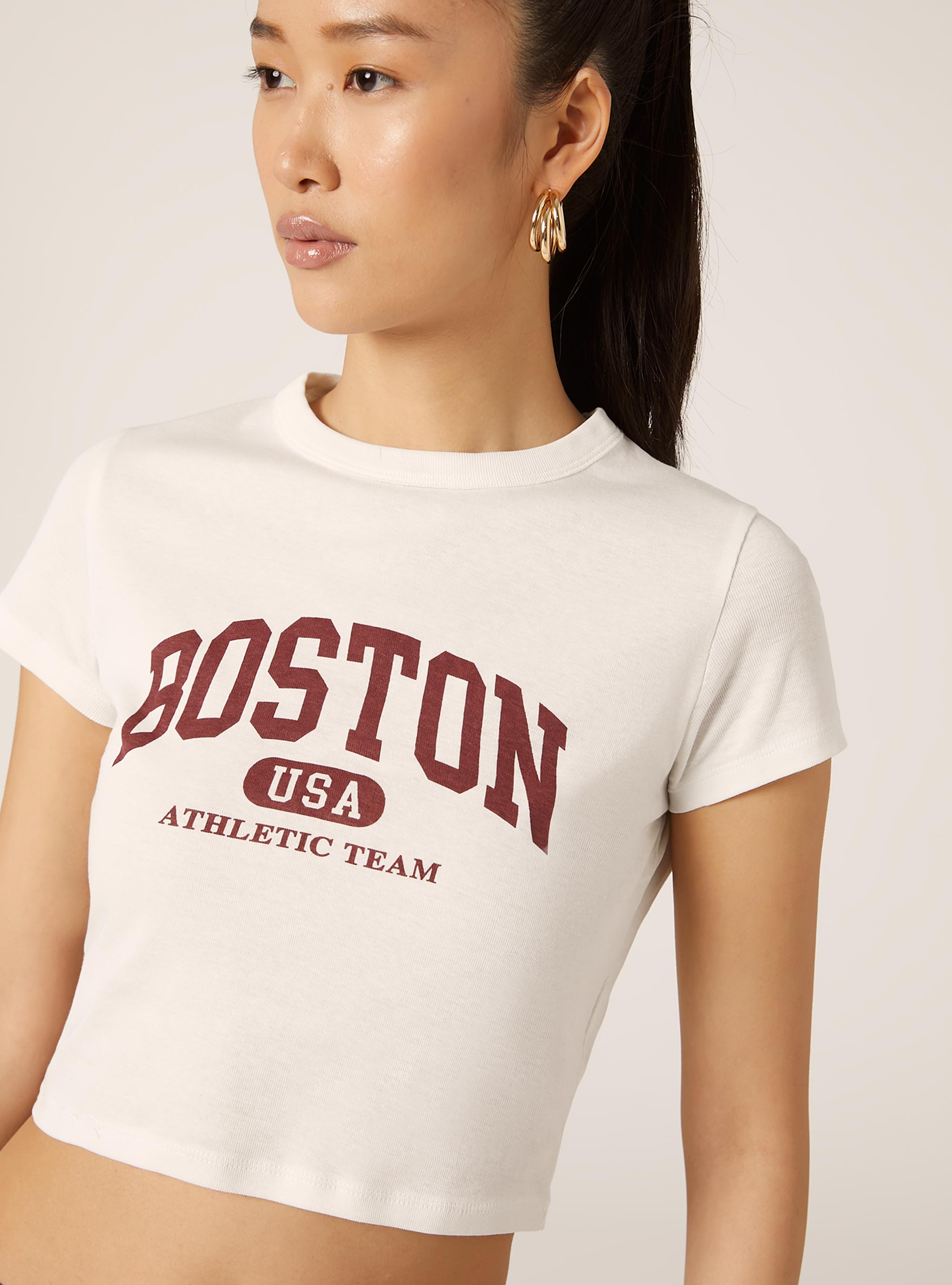 T-shirt court avec imprim&eacute; coll&egrave;ge, WH2 WHITE