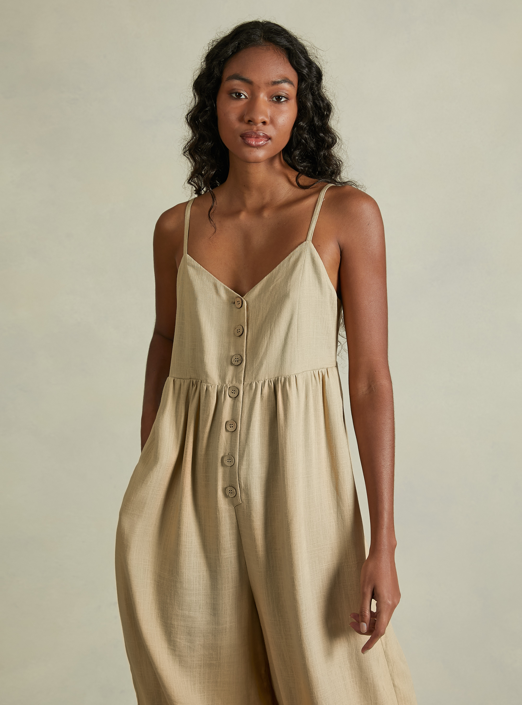 Plain-coloured linen-blend overalls, BG2 BEIGE MEDIUM