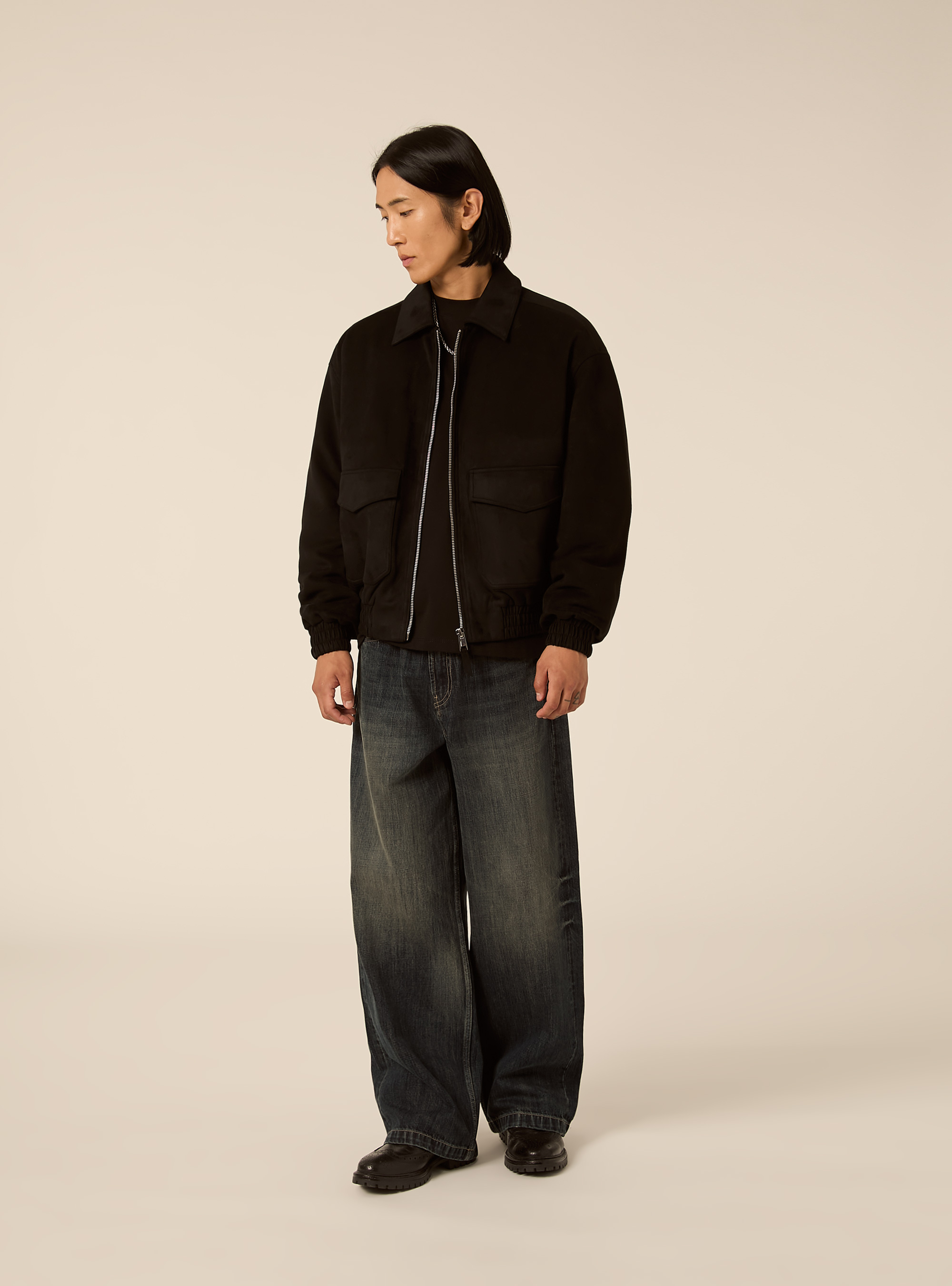 Bomber effetto camoscio boxy fit, BK1 BLACK