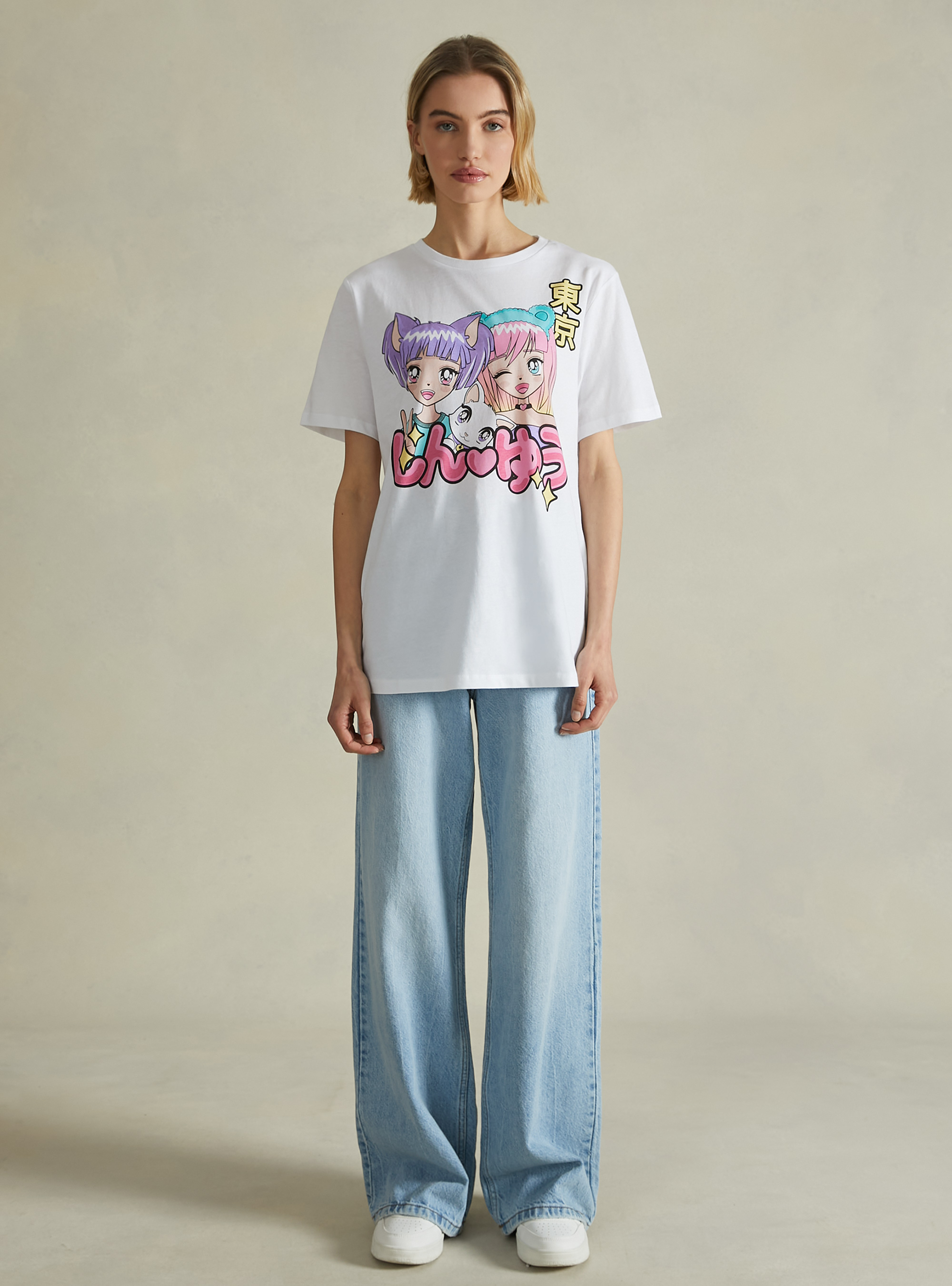 Maglietta con stampa manga, WH3 WHITE