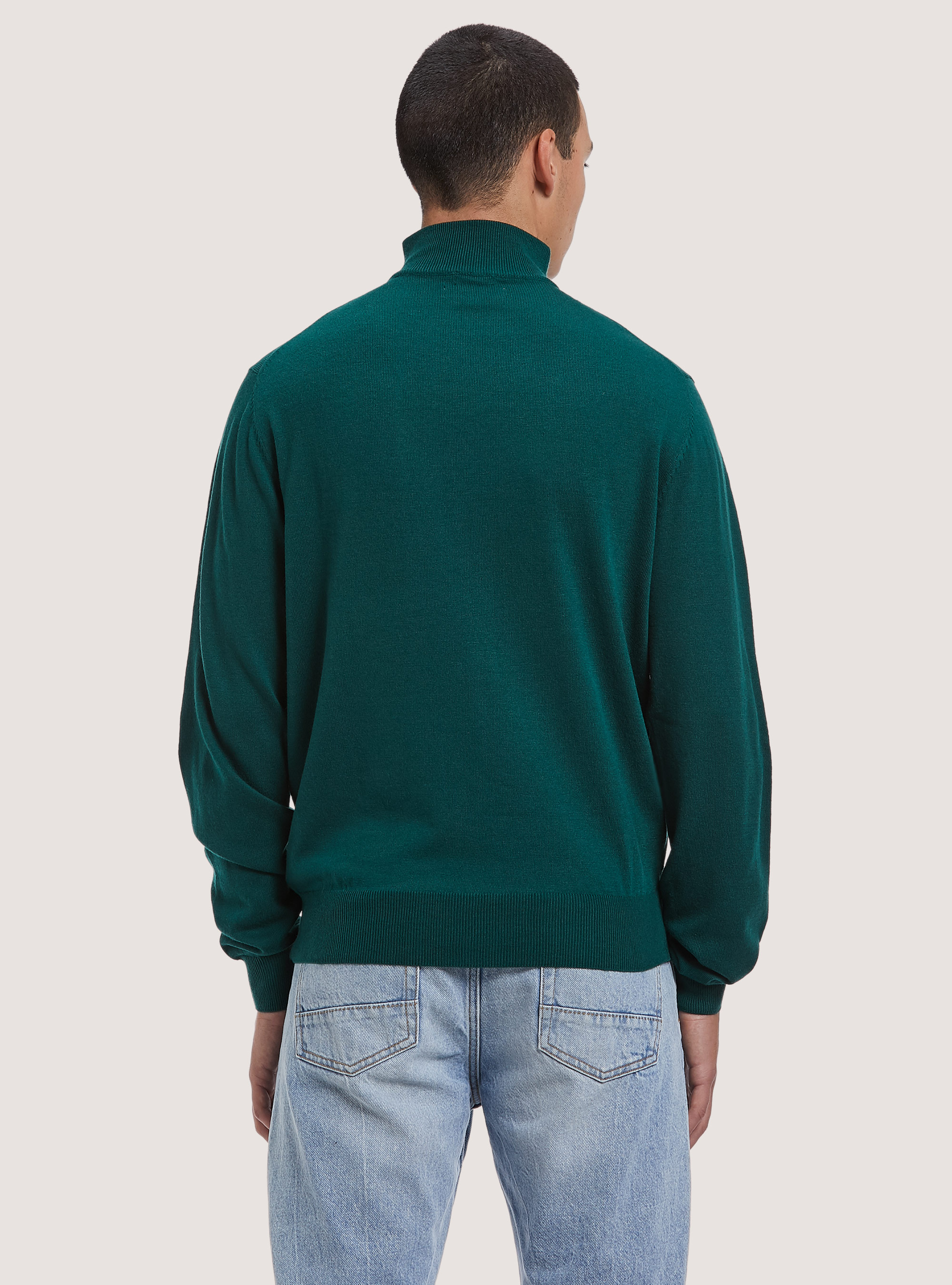Merino wool zip half-neck pullover, GN2 GREEN MEDIUM