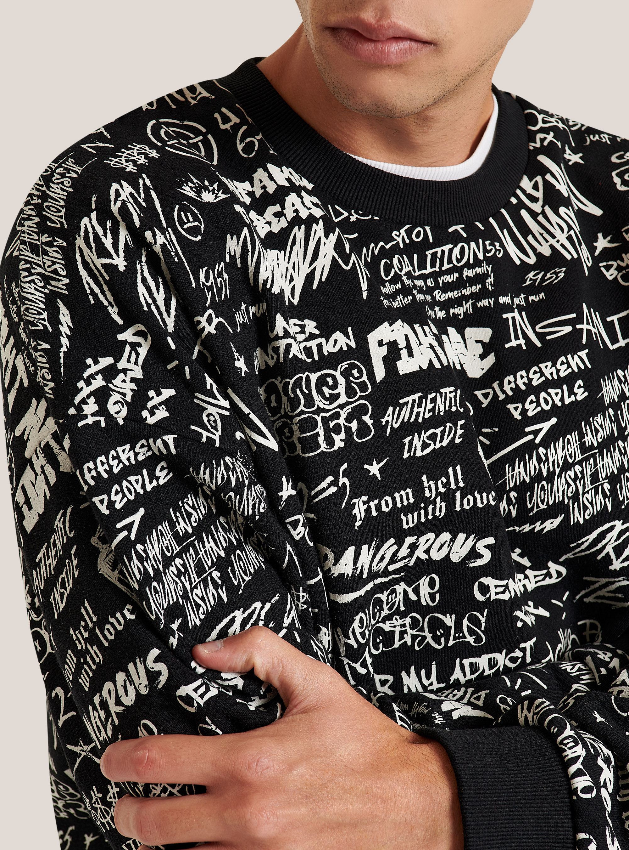 Felpa girocollo all over printed, ROCKSTAR