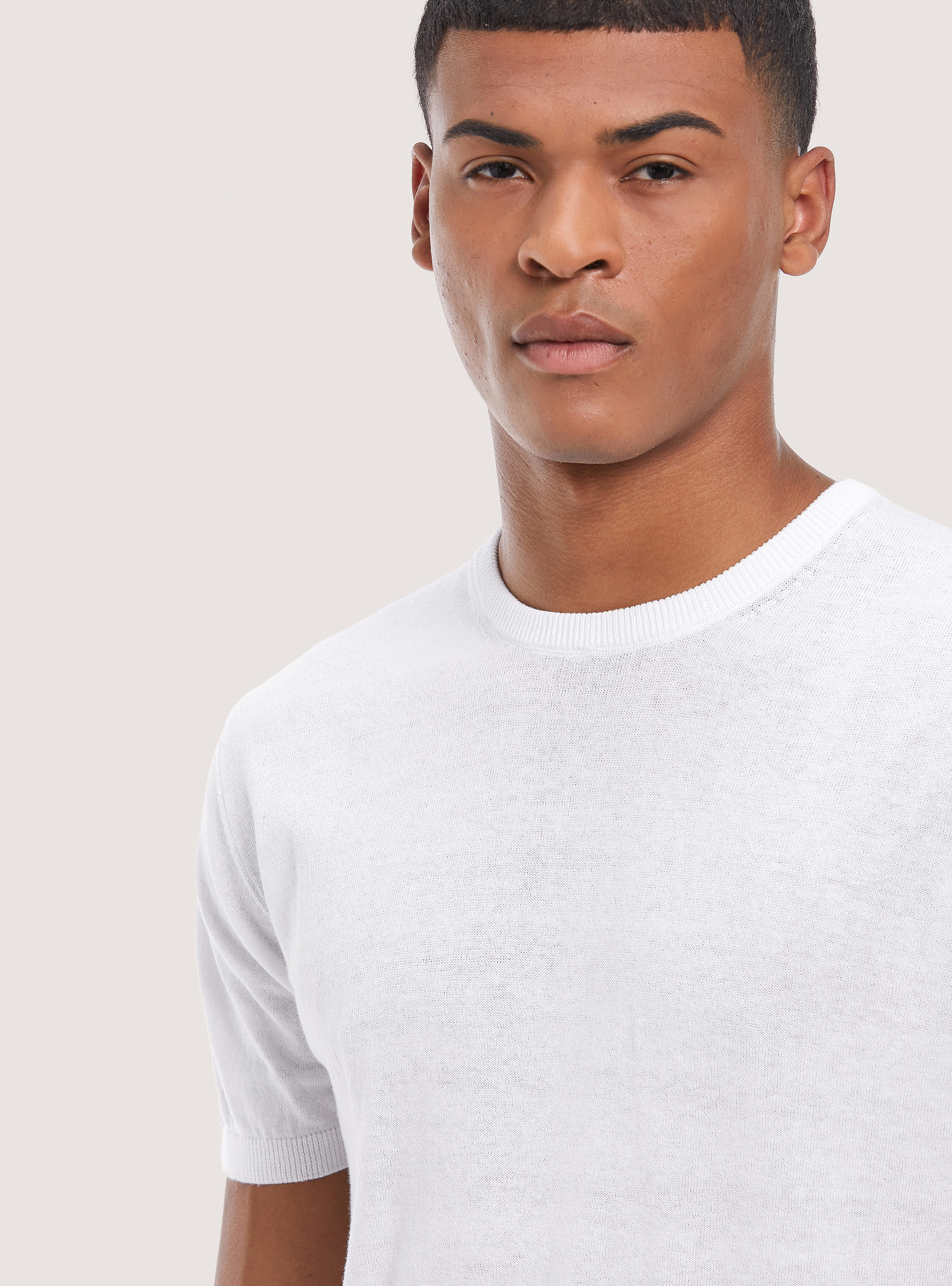 Pull en coton &agrave; manches courtes, C099 WHITE