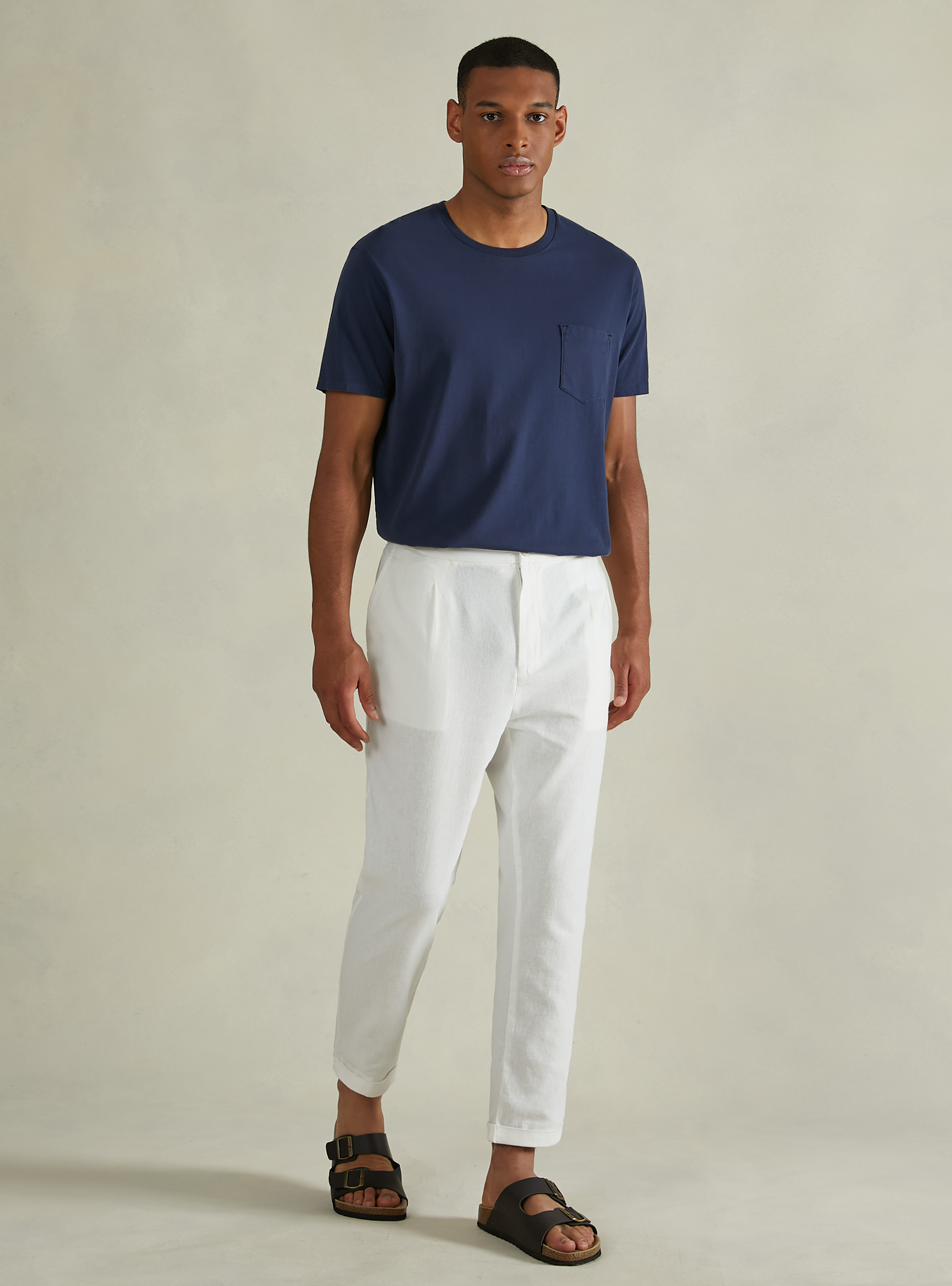 Pantalon en lin m&eacute;lang&eacute; avec pinces, WH2 WHITE
