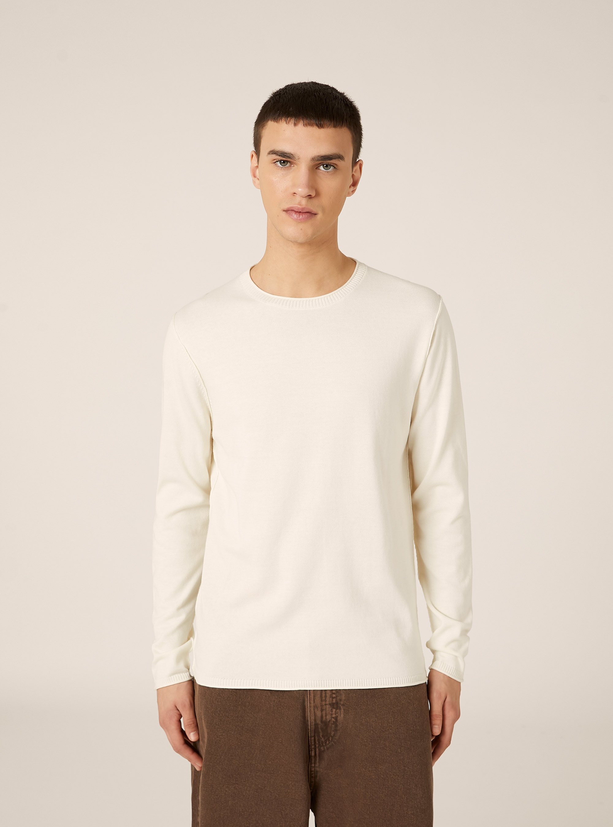 Pullover girocollo in cotone, WH1 OFF WHITE