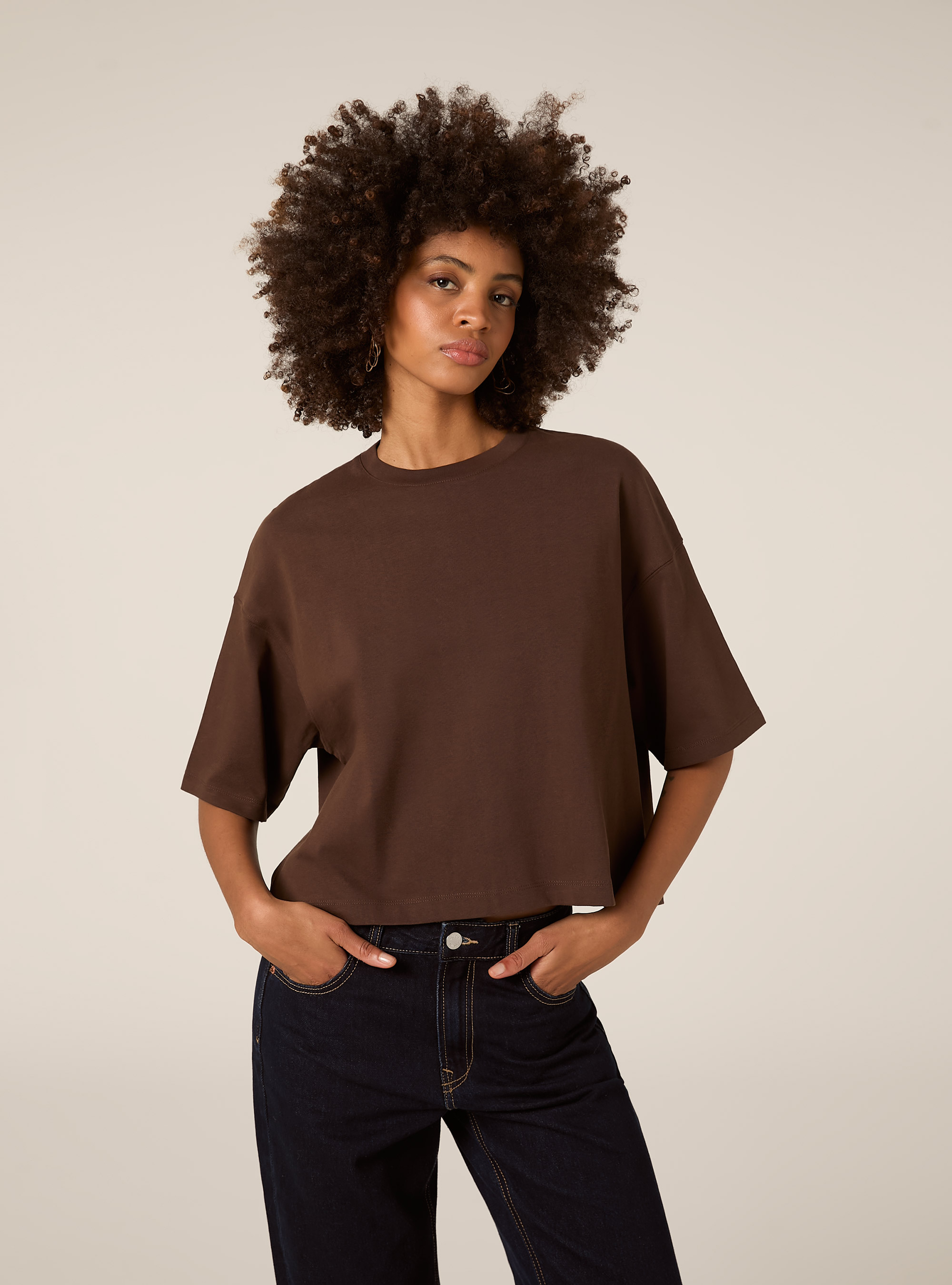 Basic boxy fit T-shirt, BR2 BROWN MEDIUM