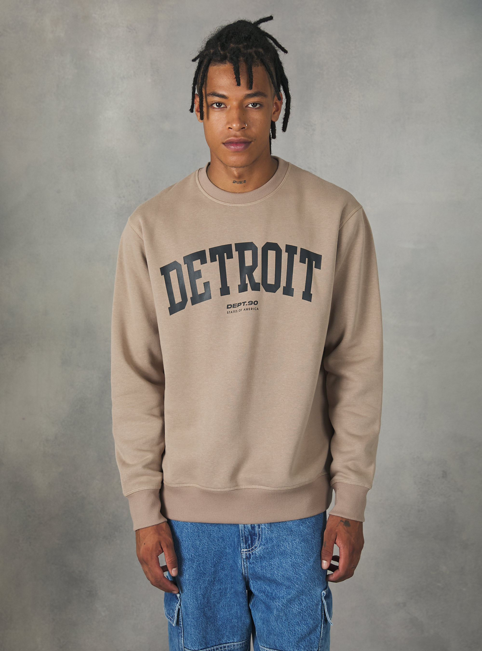 Felpa girocollo con stampa college, BG1 BEIGE DARK