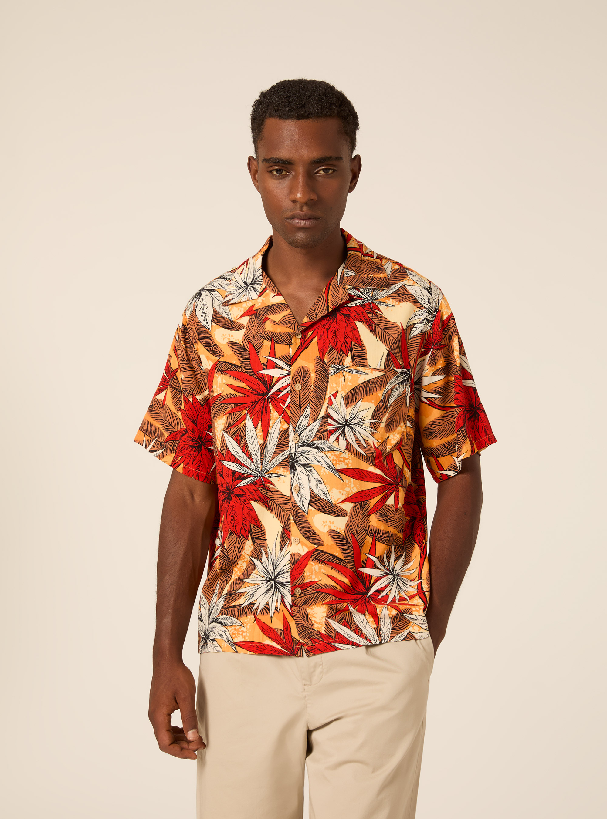 Chemise Bowling &agrave; Imprim&eacute; Tropical Chaud, OR2 ORANGE MED.