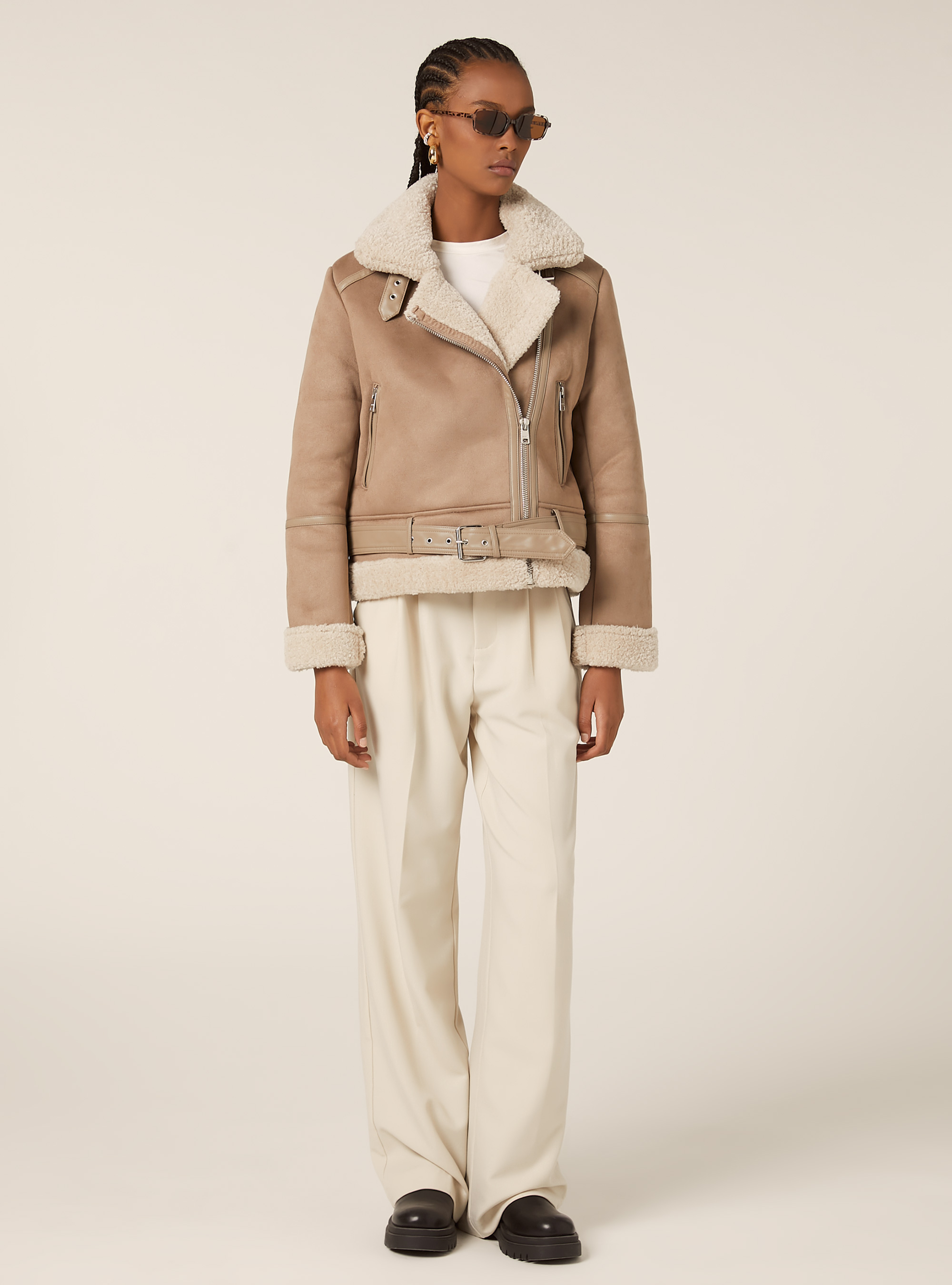 Giubbotto montone effetto camoscio, BR3 BROWN LIGHT