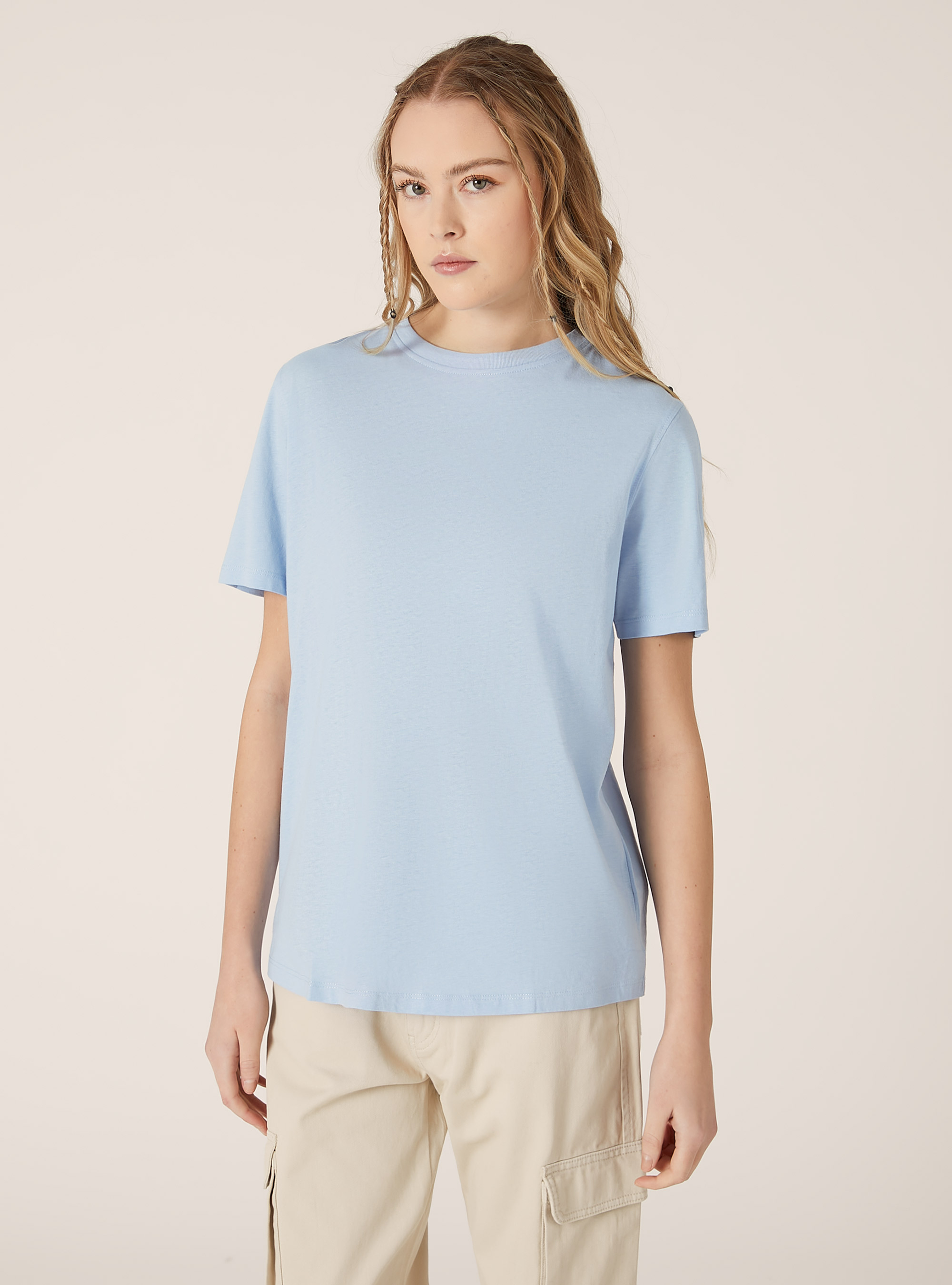 Camiseta de algodón con cuello redondo, AZ3 AZURE LIGHT