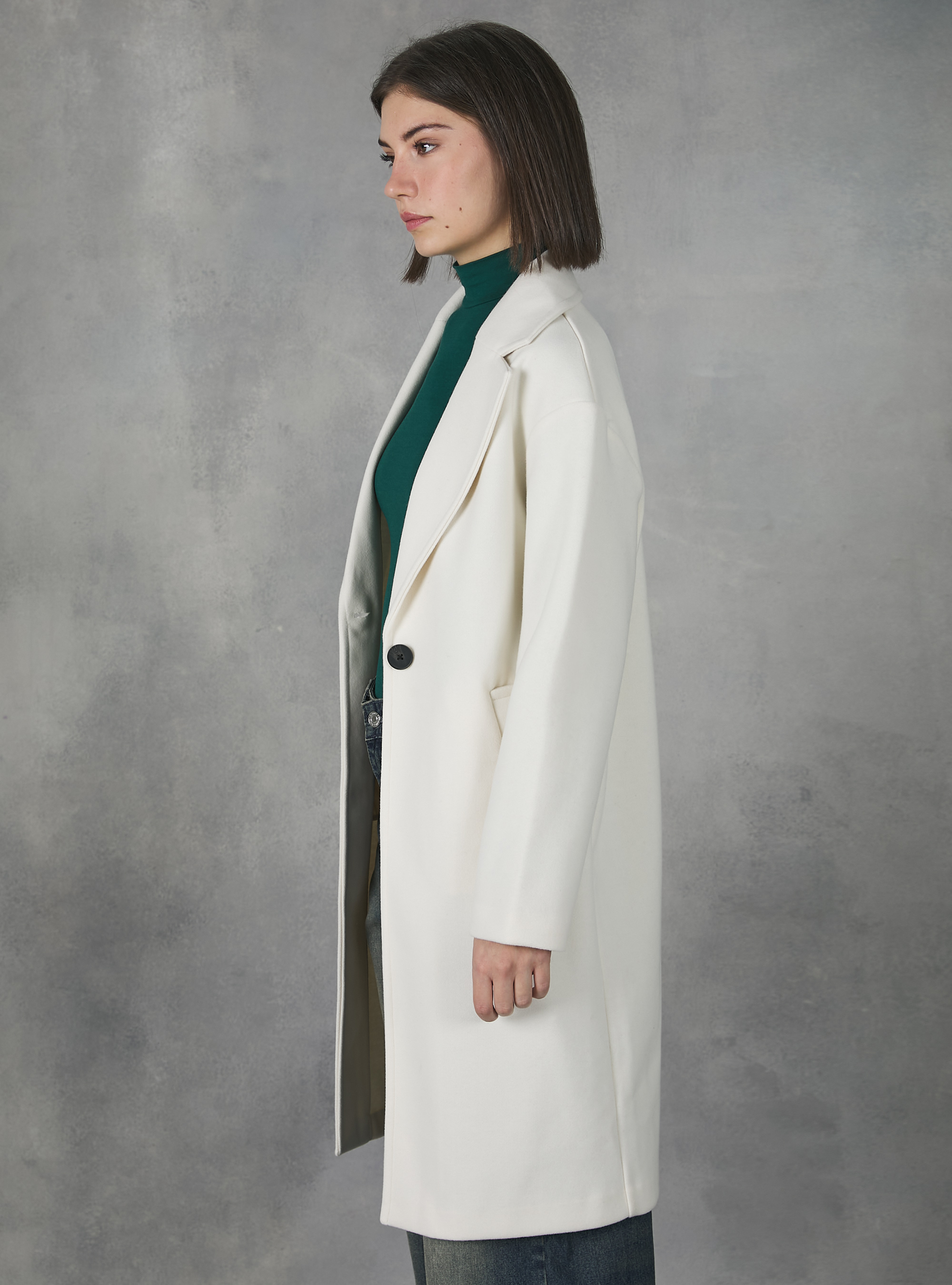 Plain-coloured gauze knit coat, WH3 WHITE