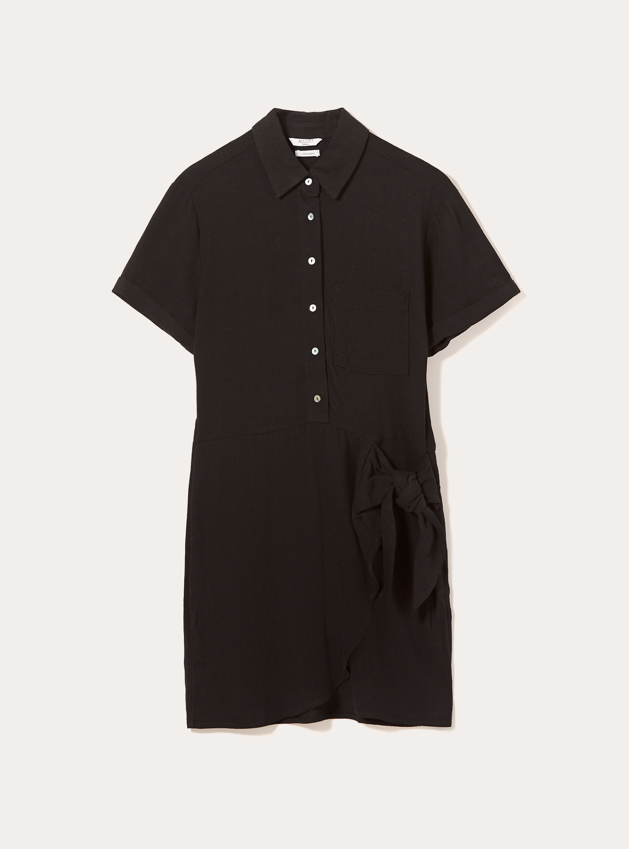 Linen blend dress, BK1 BLACK