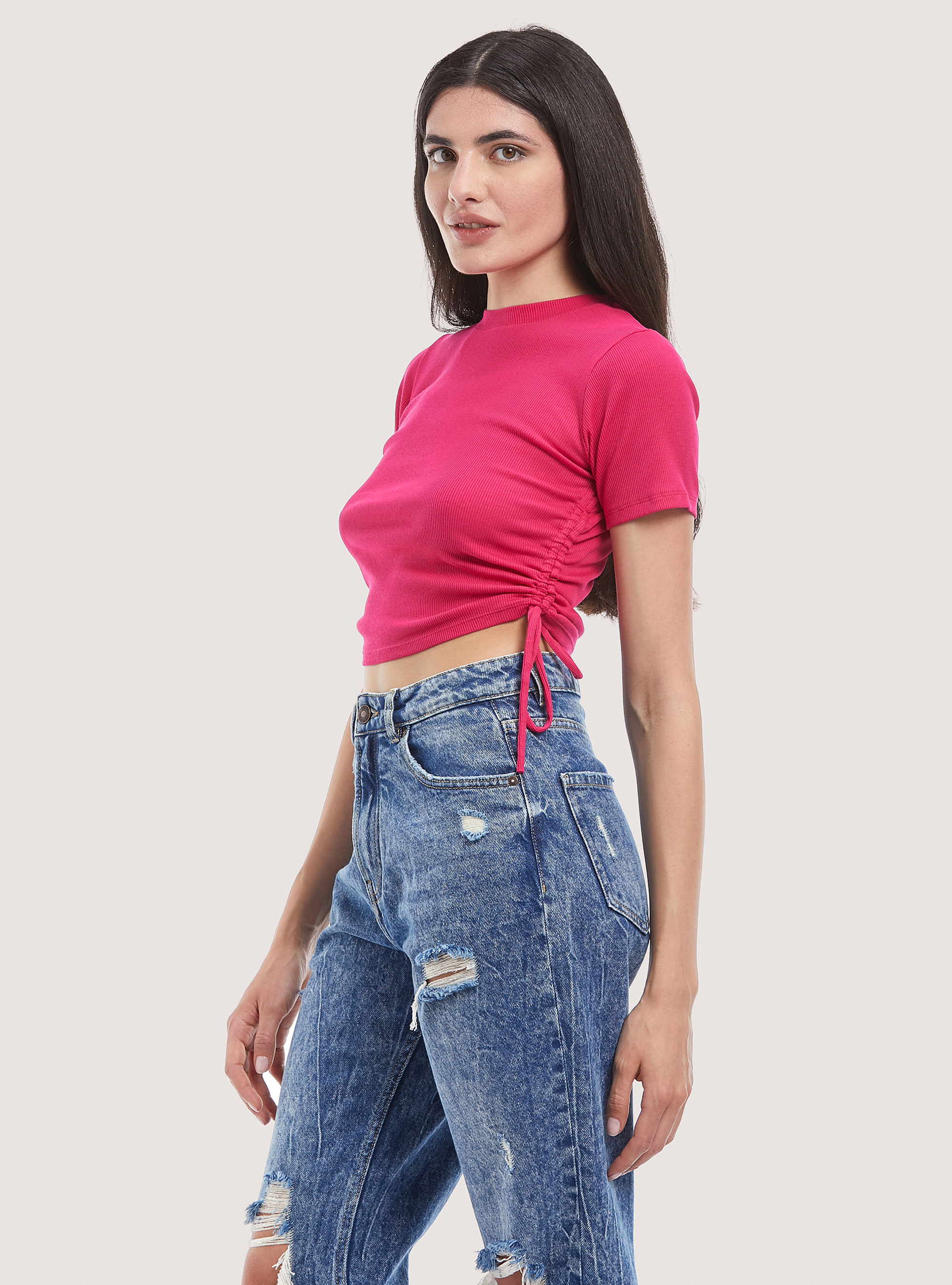T-shirt with adjustable drawstring, FUXIA